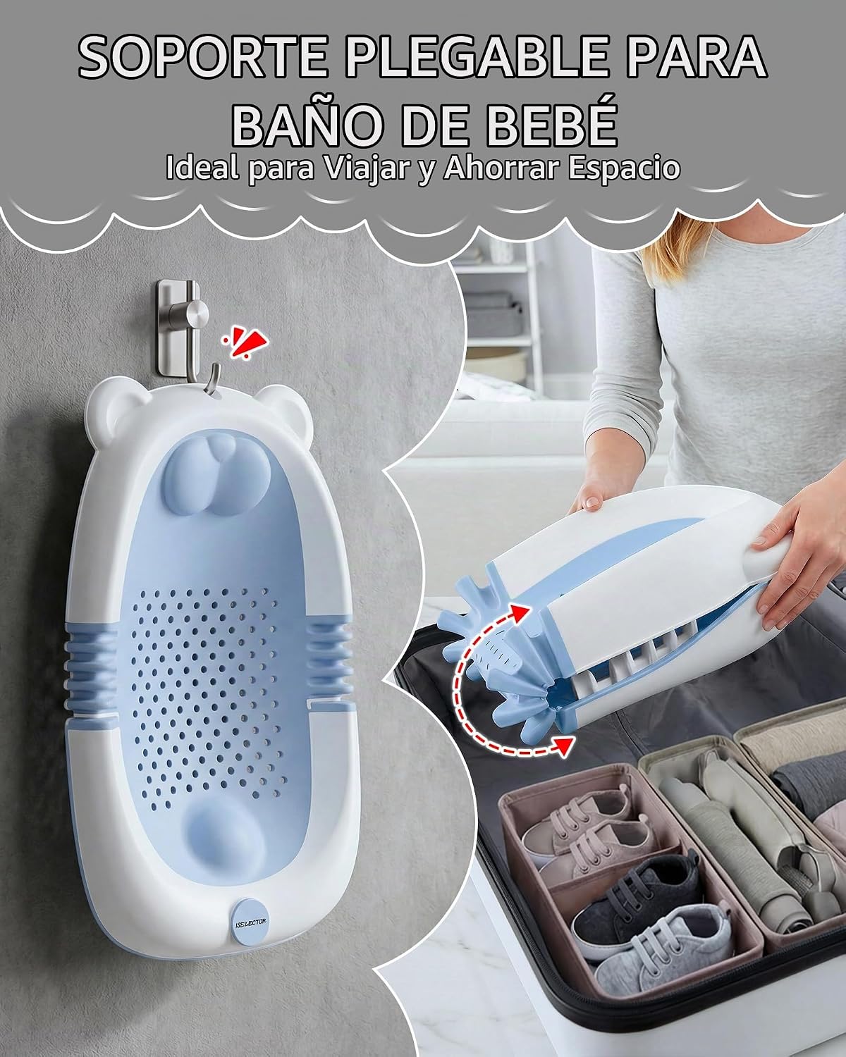 ISELECTOR Soporte de baño plegable para bebé, asiento portátil para...