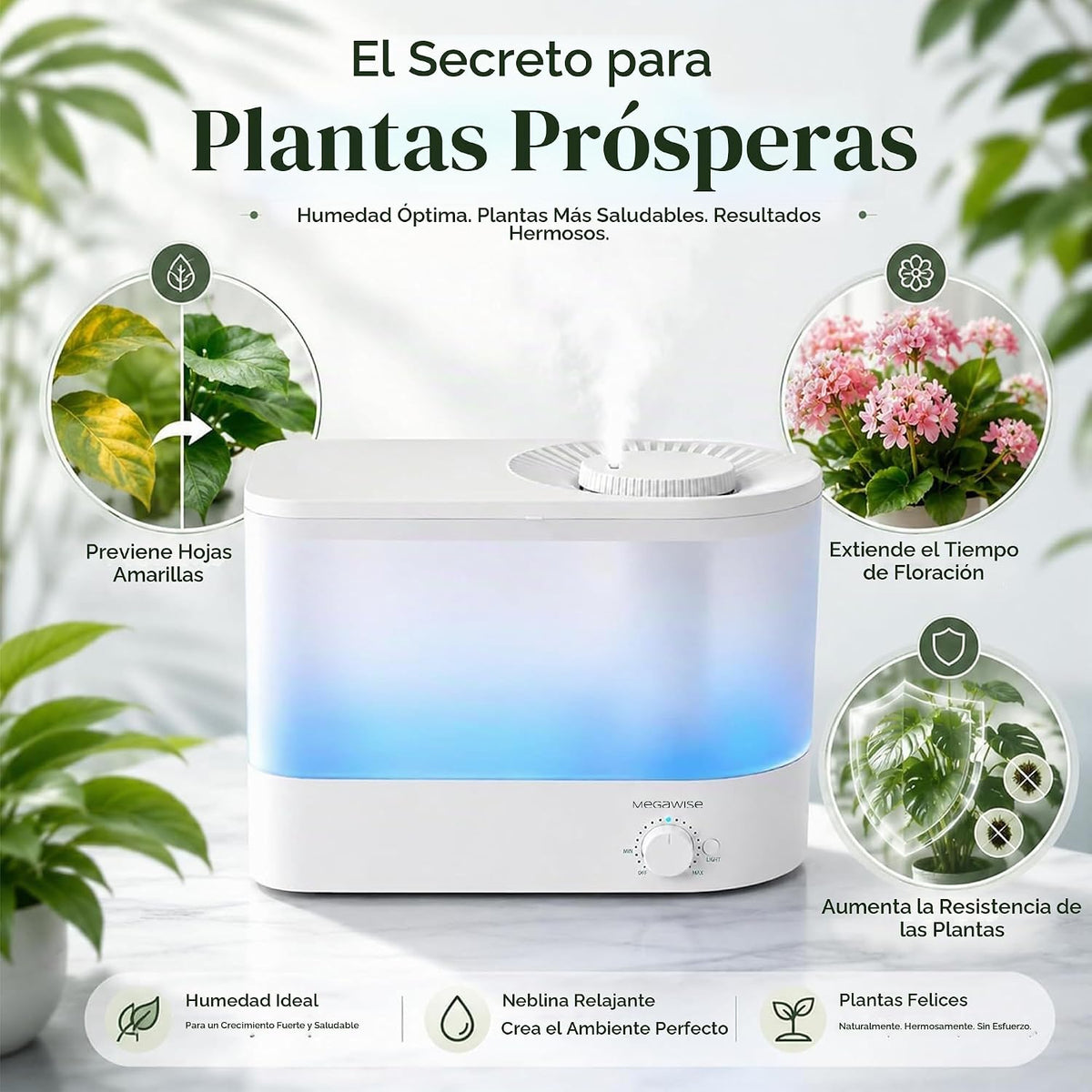 MEGAWISE Humidificador de niebla fría de llenado superior de 6L par...