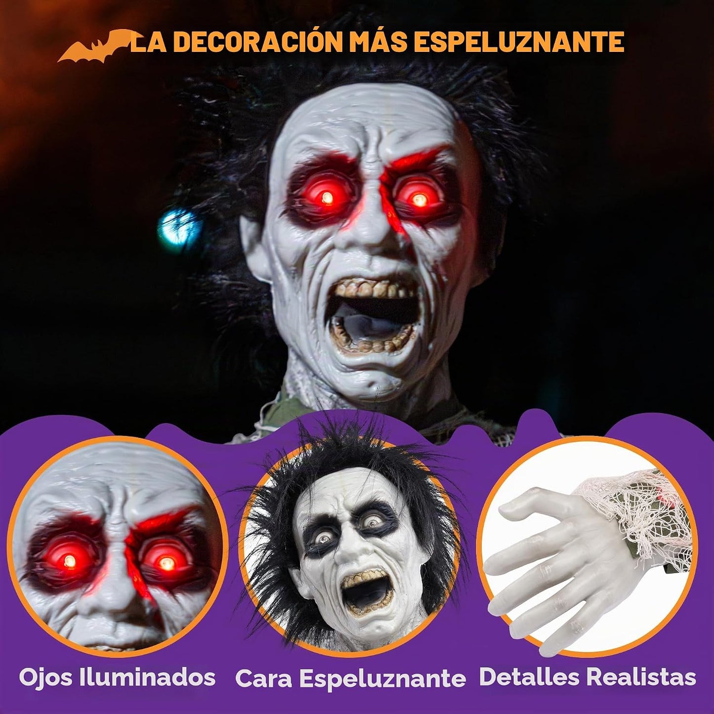 JOYIN - Decoración de Halloween animada, zombi con sonido aterrador...