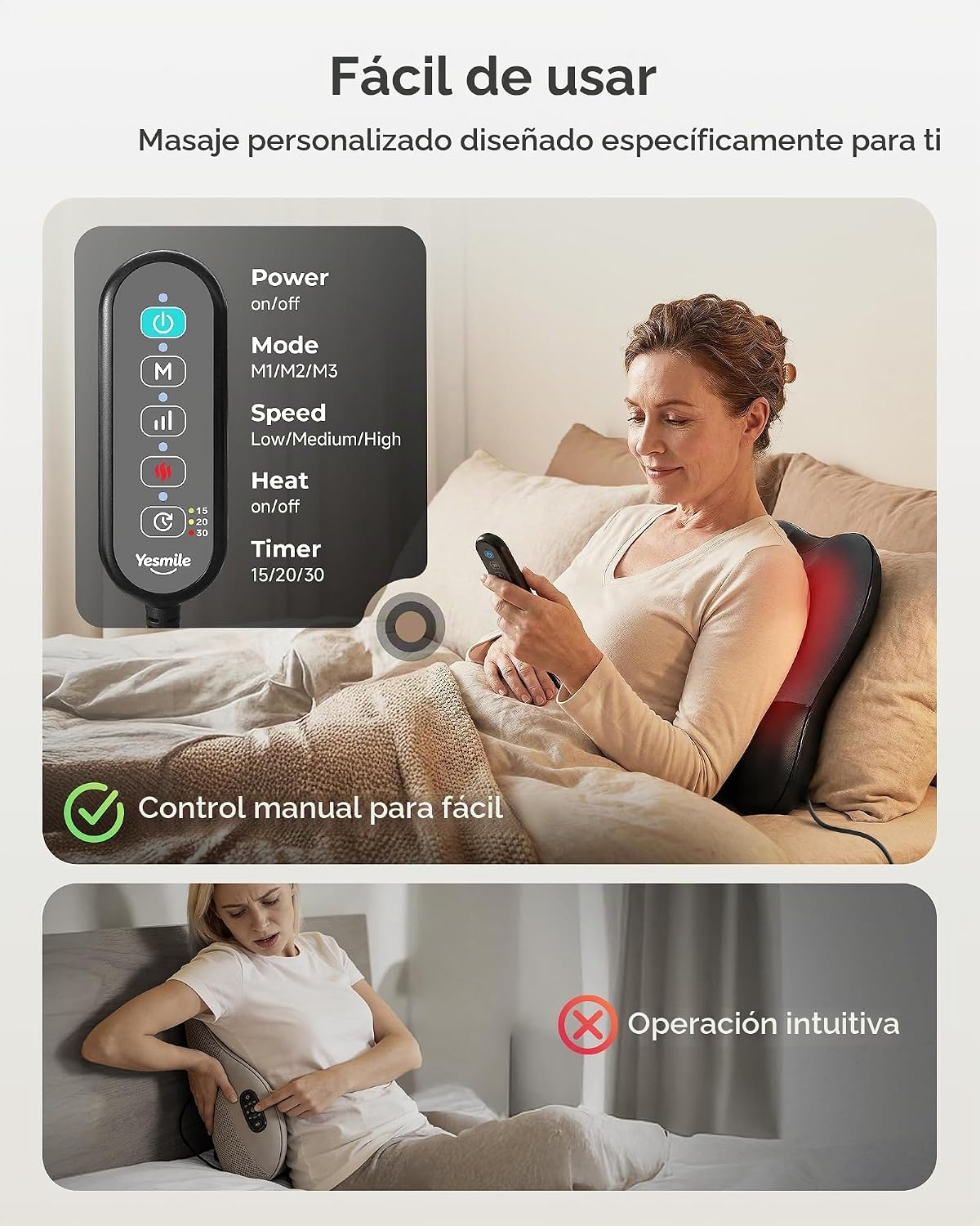 YESMILE Almohada masajeadora de cuello con calor, almohada de masaj...