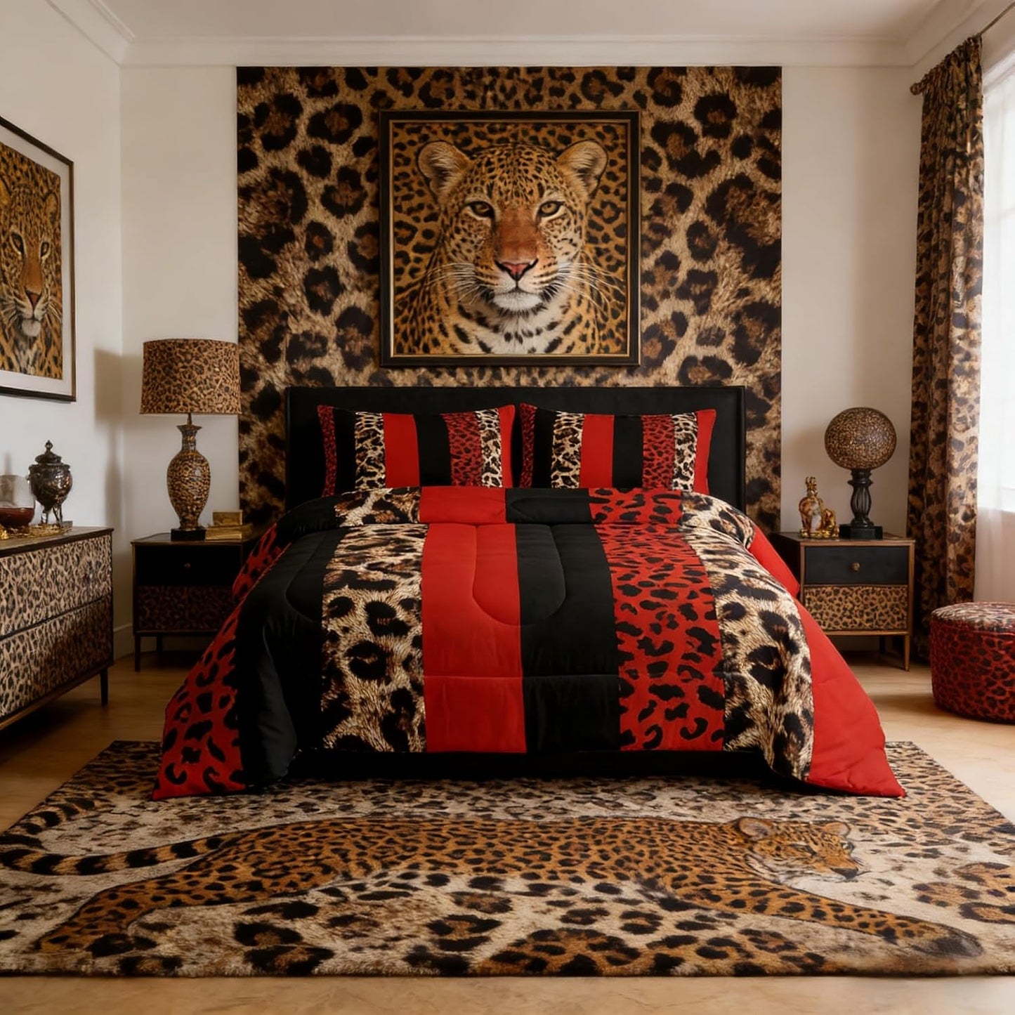Homewish Juego de edredón para niños con estampado de leopardo, tam...