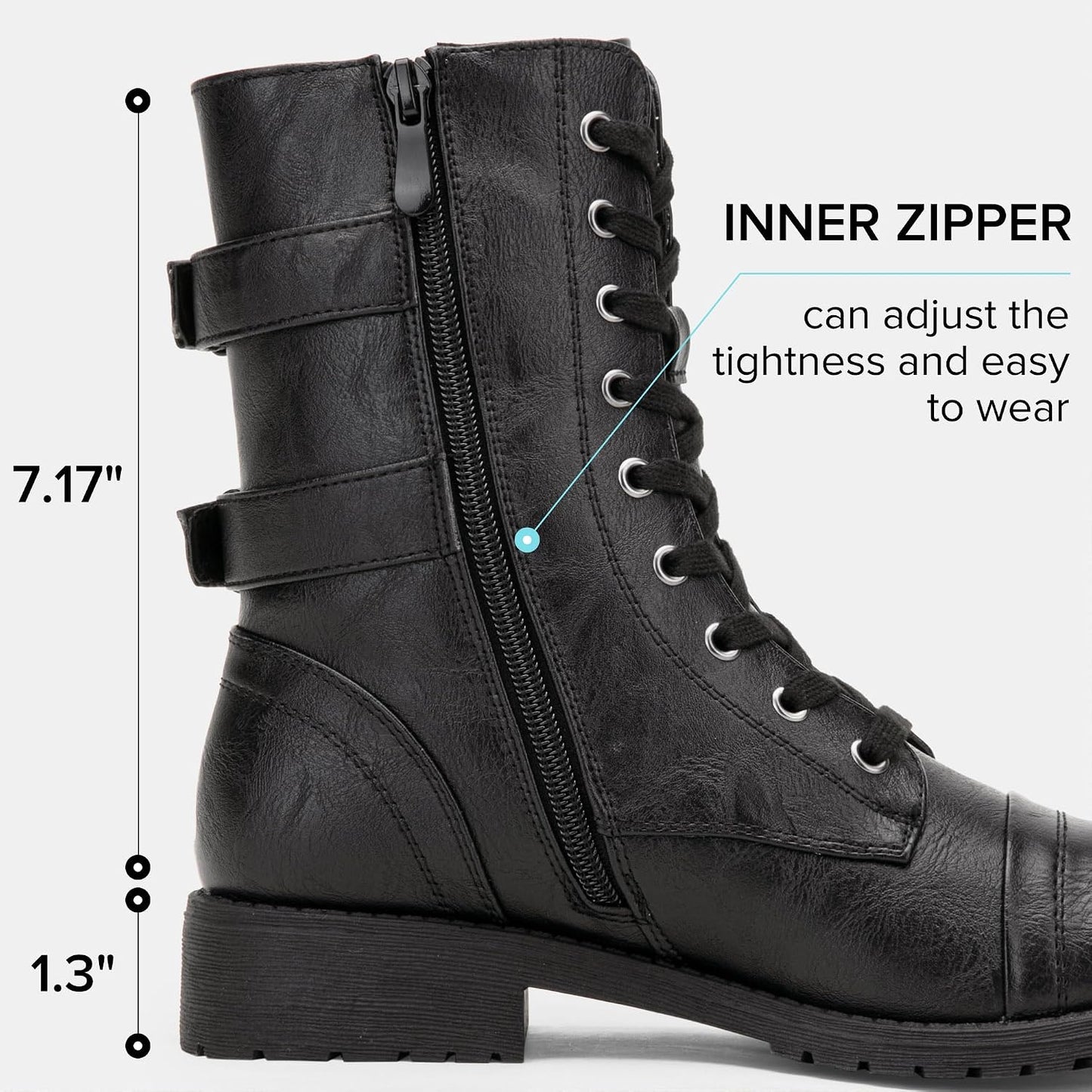 Vepose Botas de combate para mujer, tacón bajo, botas militares a m...