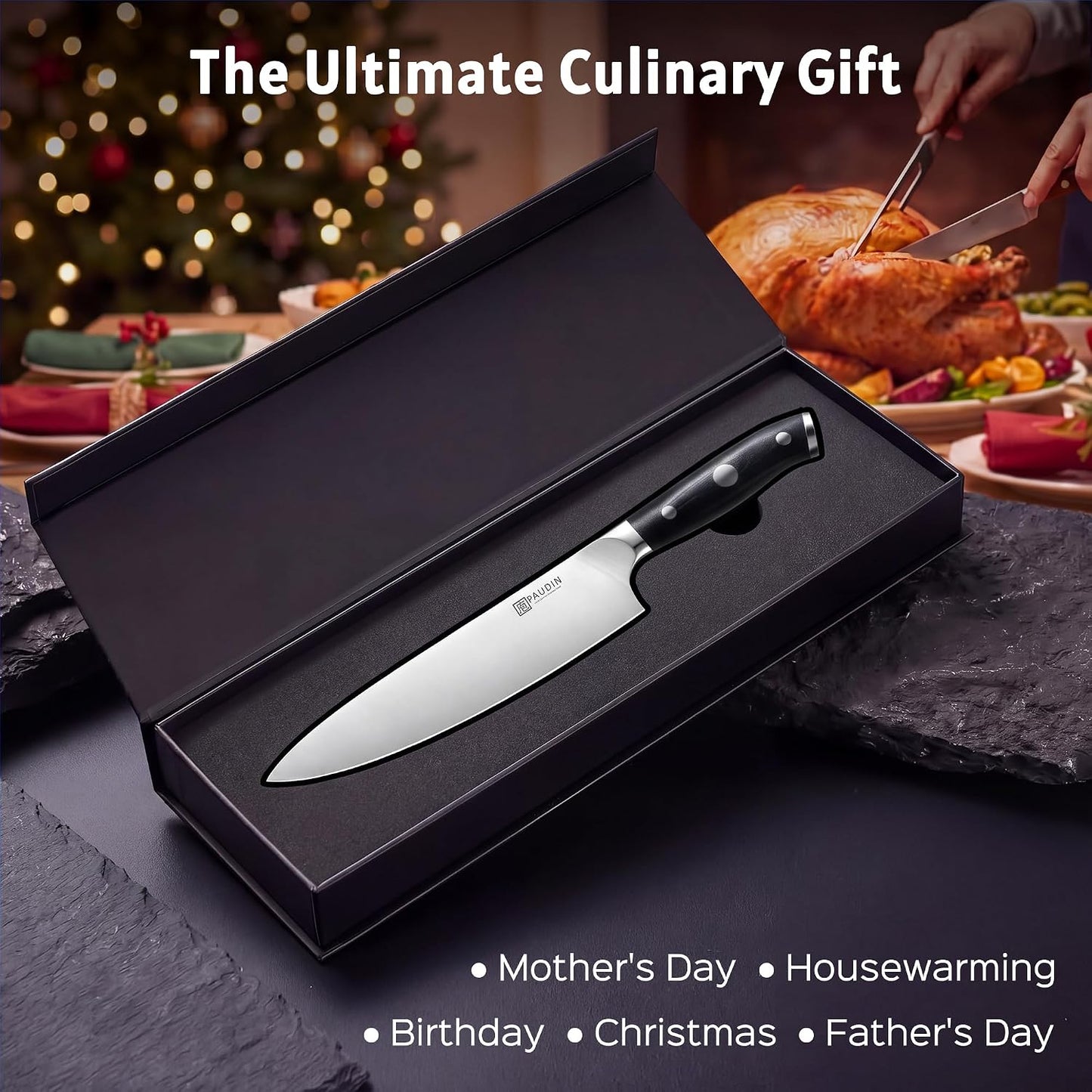 PAUDIN Cuchillo de Chef de 8 Pulgadas, Cuchillo de Cocina Profesion...