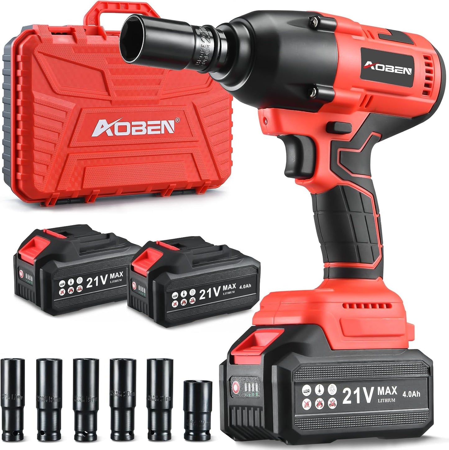 AOBEN Llave de impacto inalámbrica de 1\/2 pulgada, kit de pistola...