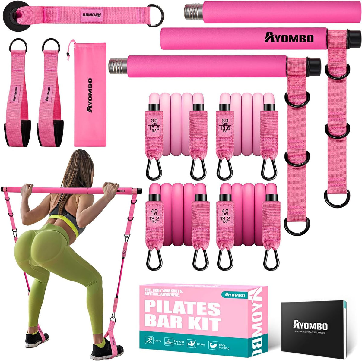 Kit de barra de pilates Ayombo con bandas de resistencia, equipo de...
