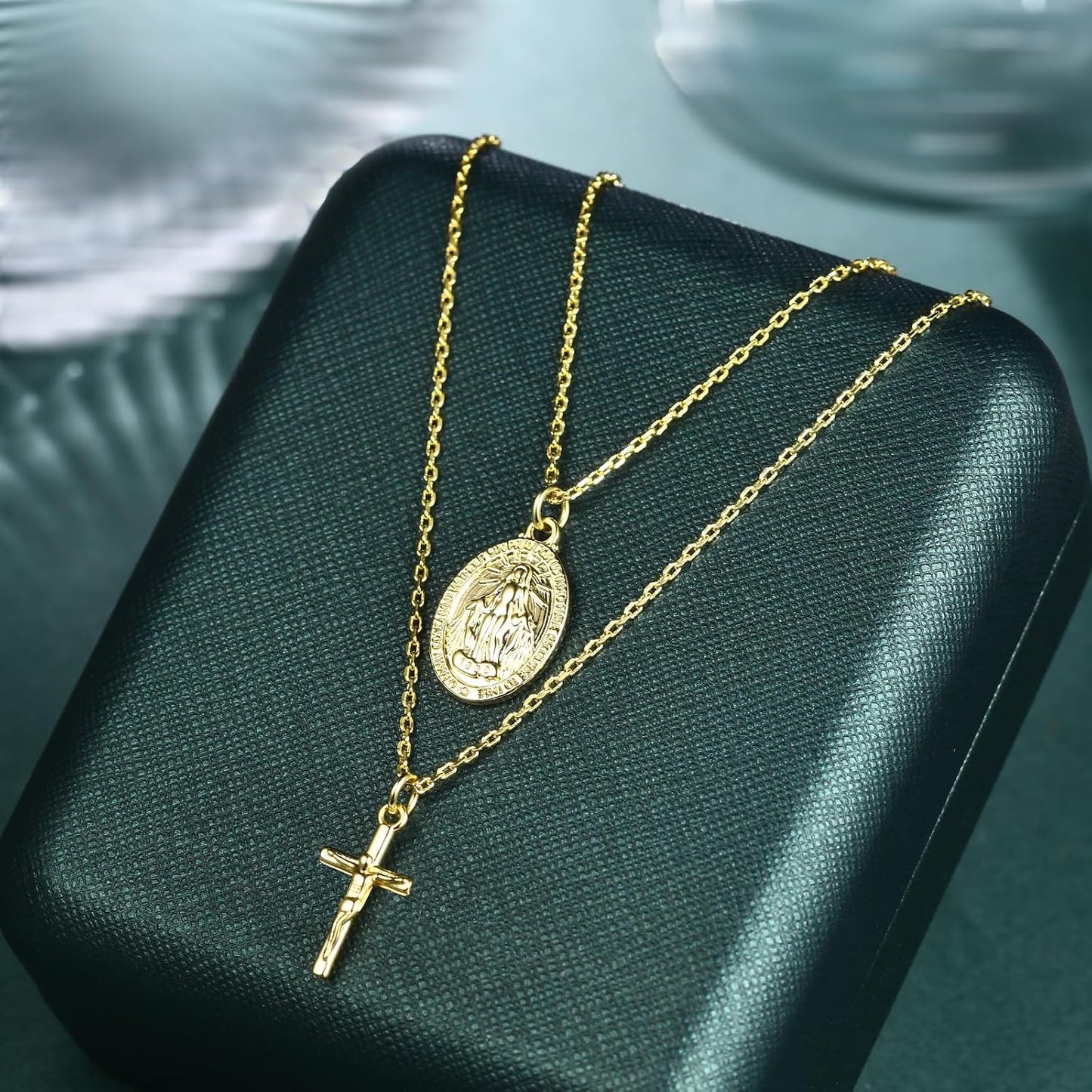 Collares de cruz de oro AllenCOCO para mujer, collares con crucifij...