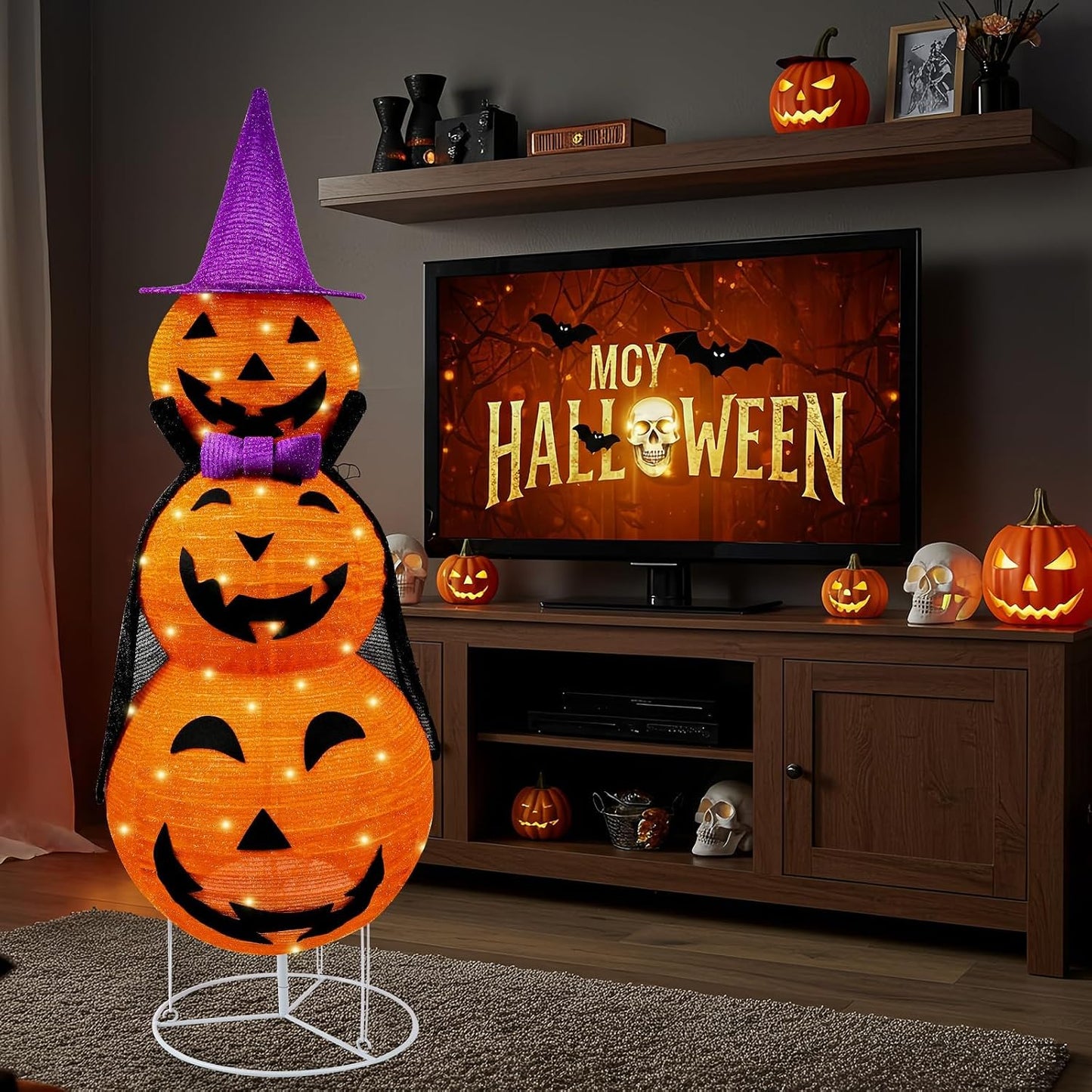 Decoración plegable de calabaza de Halloween para exteriores, plást...