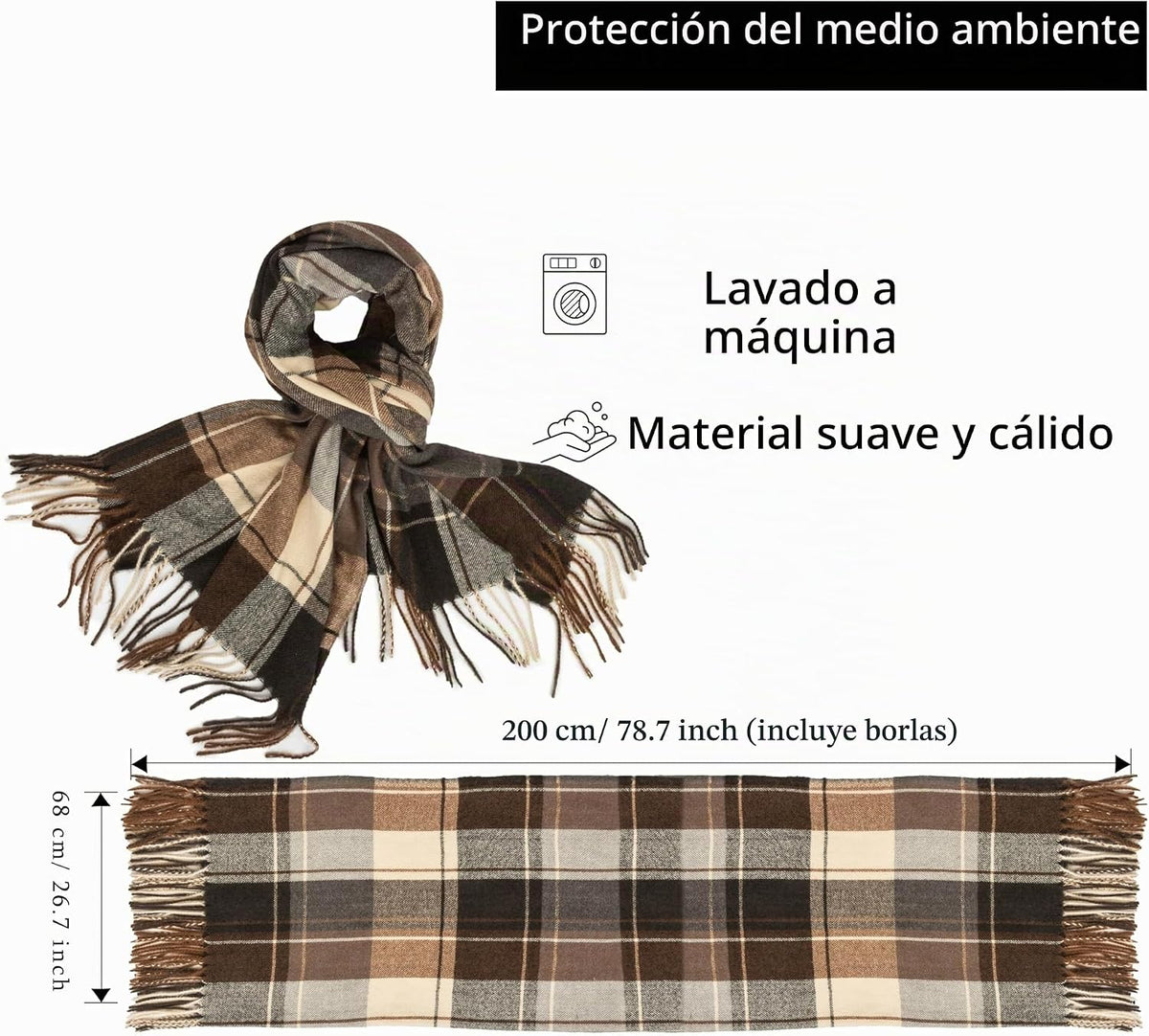 KorhLeoh Bufanda de invierno a cuadros para mujer, vintage, de gran...