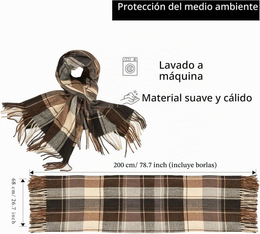 KorhLeoh Bufanda de invierno a cuadros para mujer, vintage, de gran...