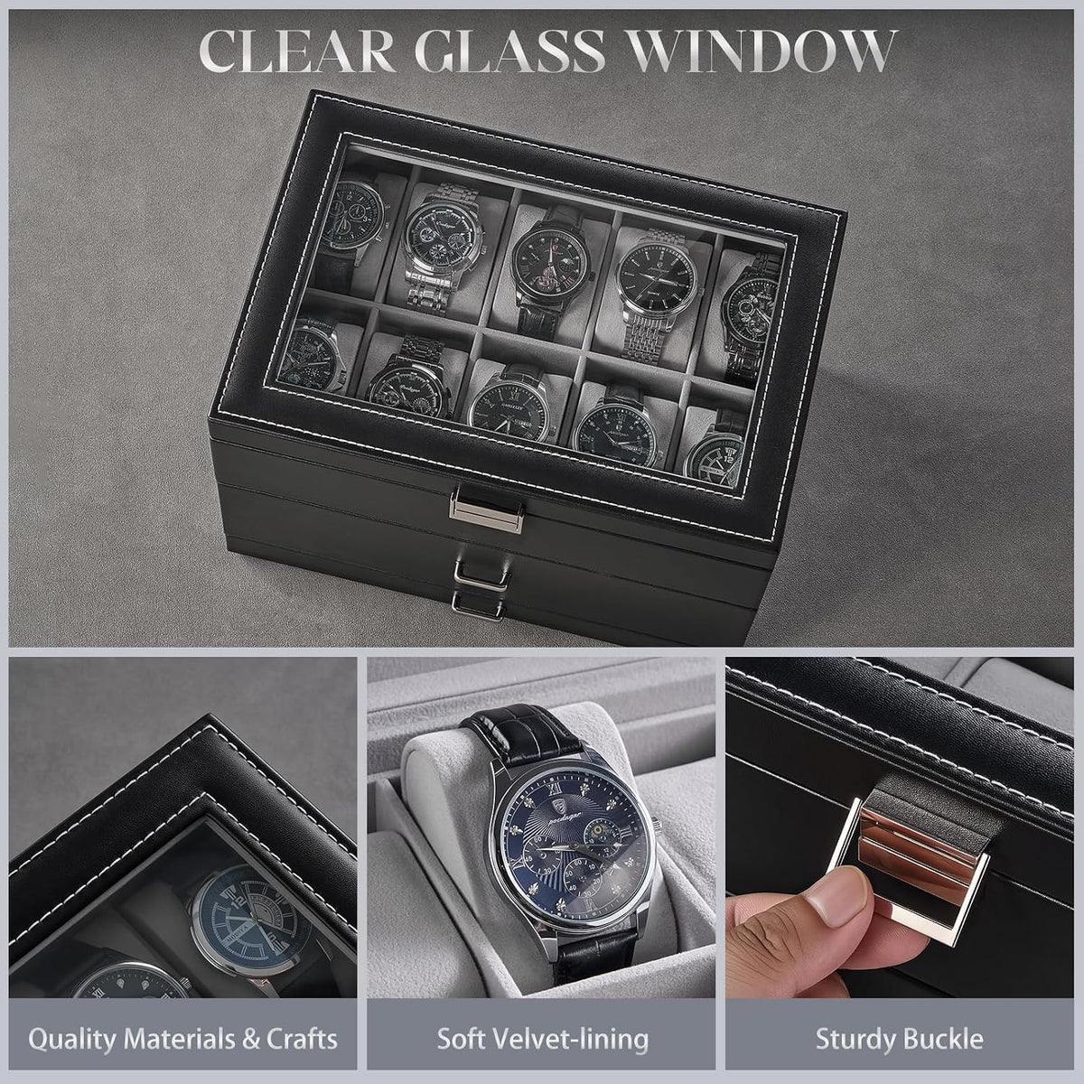 ProCase Caja de reloj con 20 ranuras para hombre, vitrina de reloj...