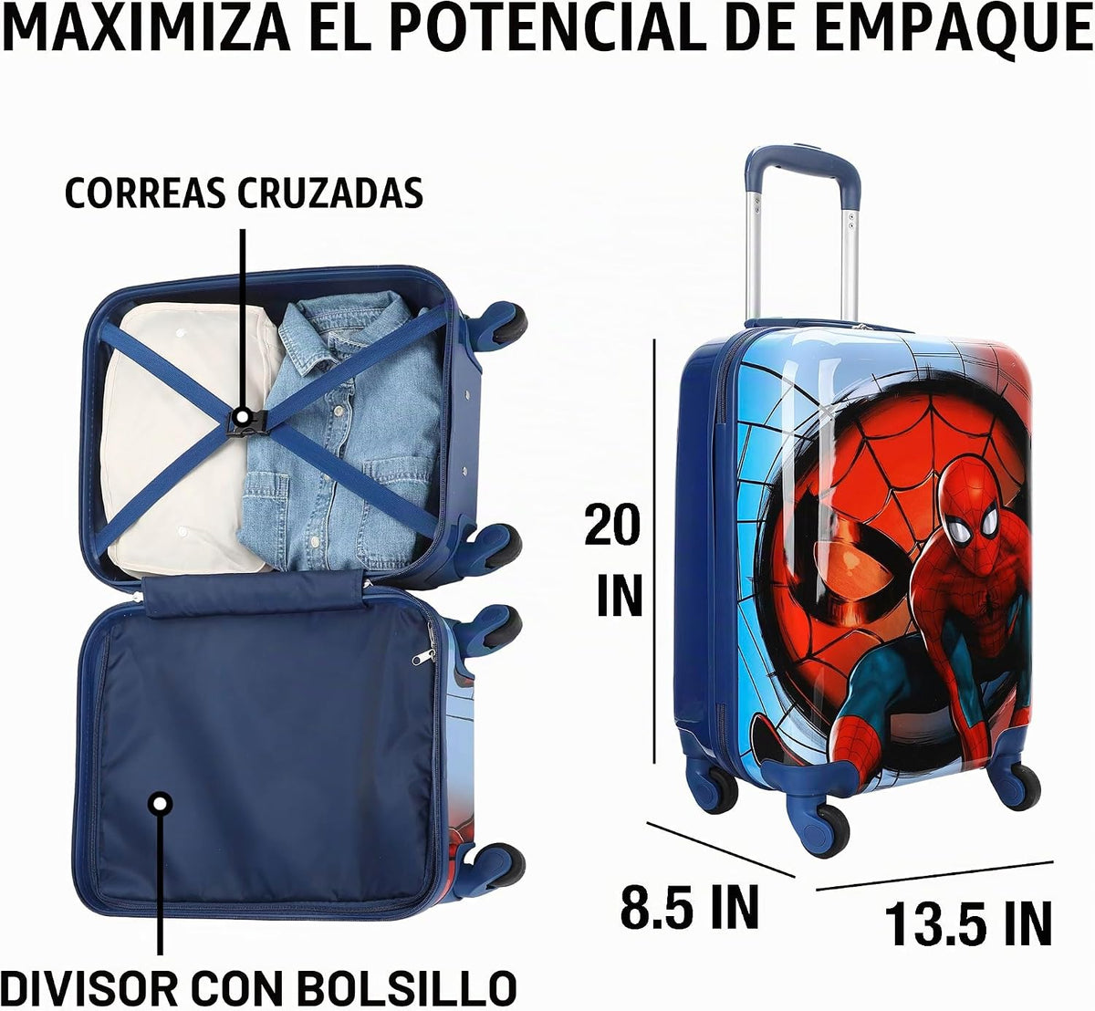 Bioworld Equipaje de mano con ruedas y asa, Personaje clásico de Sp...