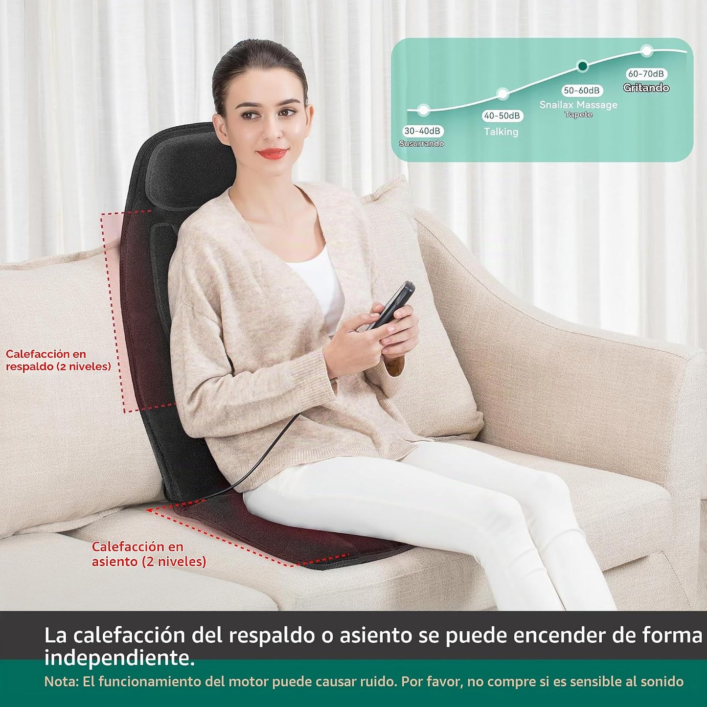 Snailax Cojín de asiento de masaje con 2 niveles de calor \u2013 Al...