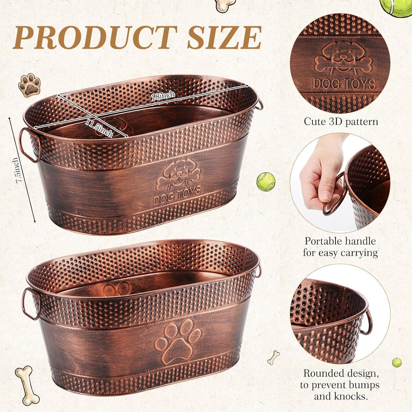 Zonon Paquete de 2 canastas de metal para perros, caja de juguetes...