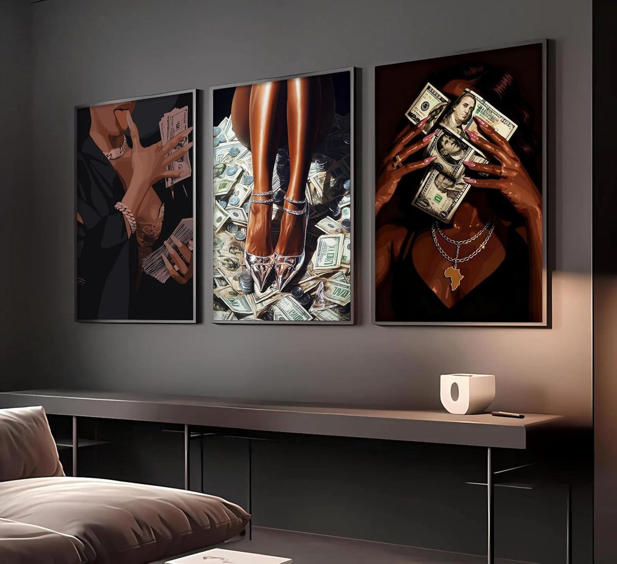 Arte de Pared de Chica Negra con Dinero, Cuadros de Mujeres Afroame...