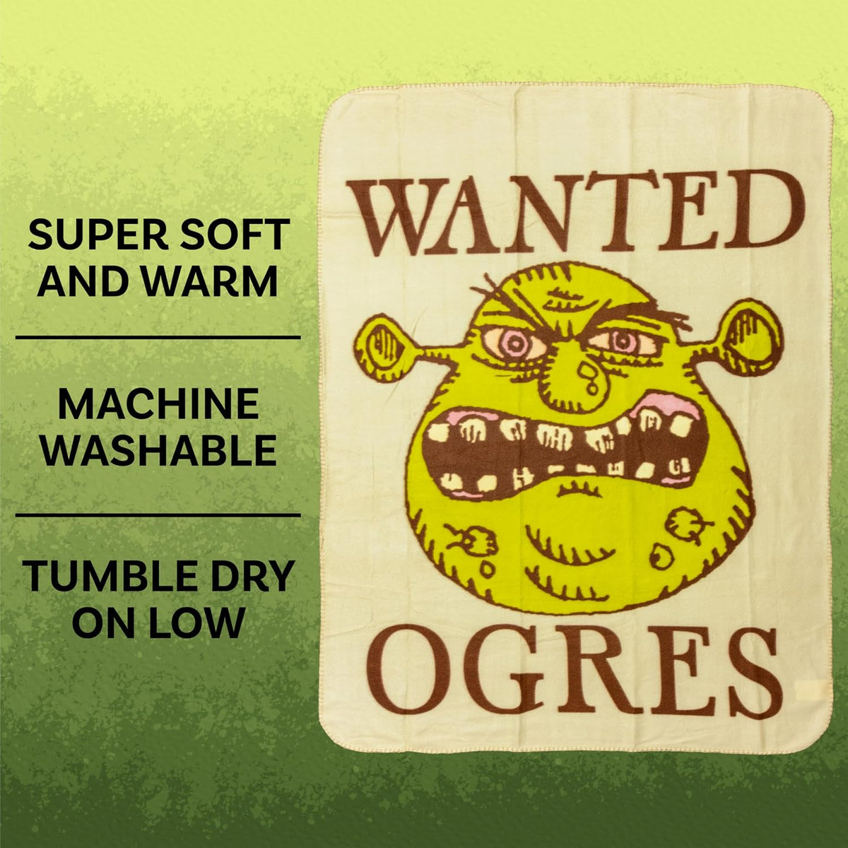 Silver Buffalo Shrek Wanted Ogres Sign - Manta de forro polar de 45...