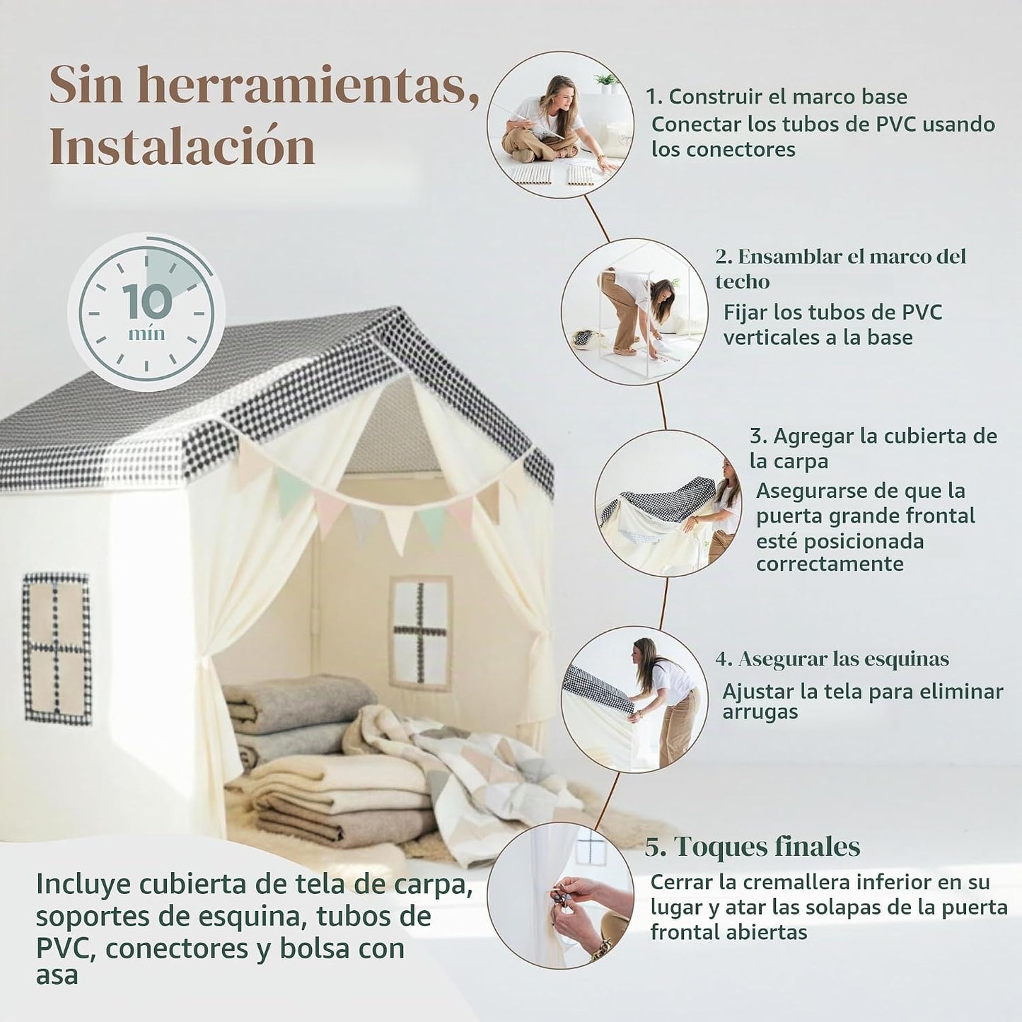 Tienda de campaña grande para niños, casa de juegos interior con 2...