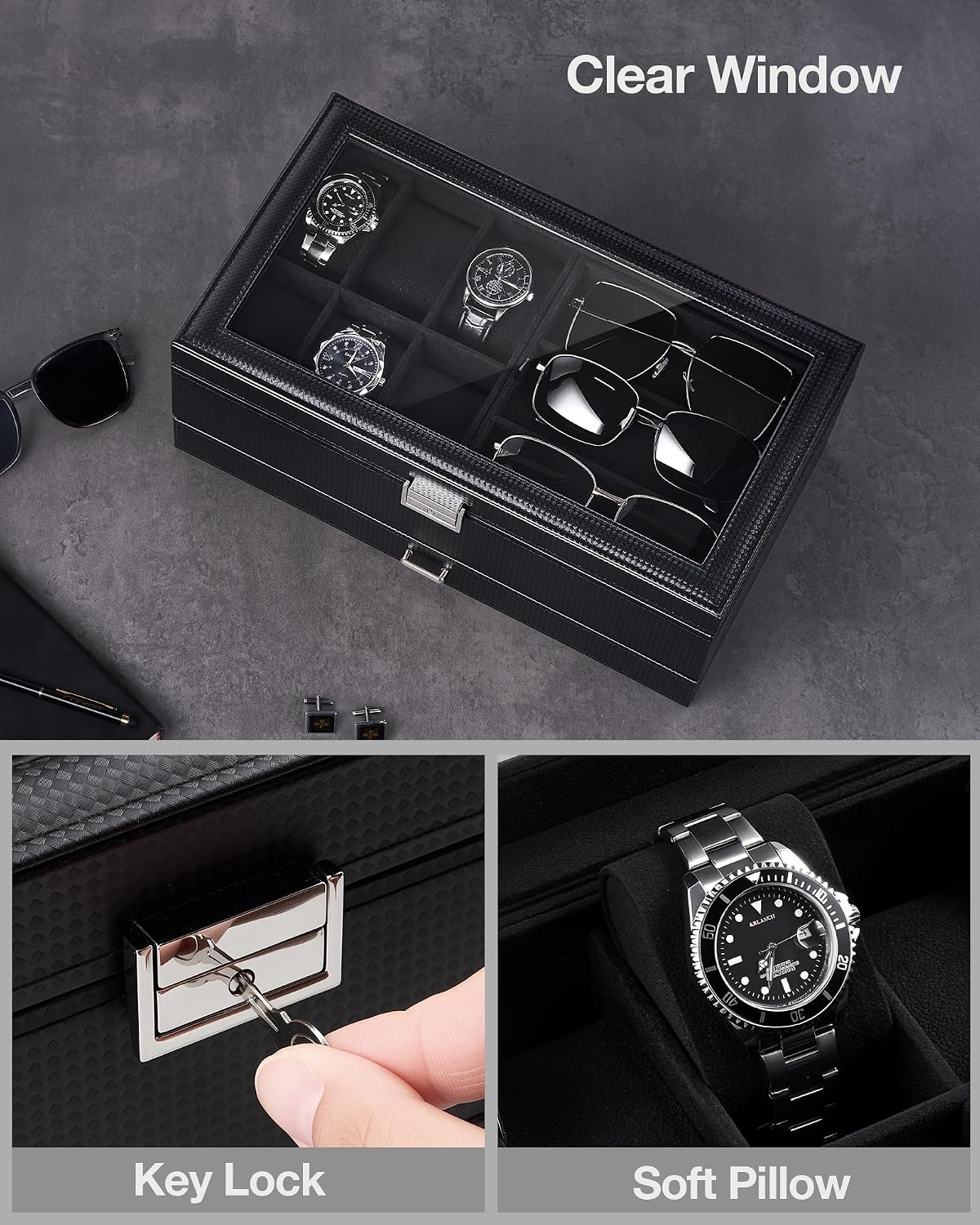ProCase Caja de joyería para hombres, caja de reloj con cerradura d...