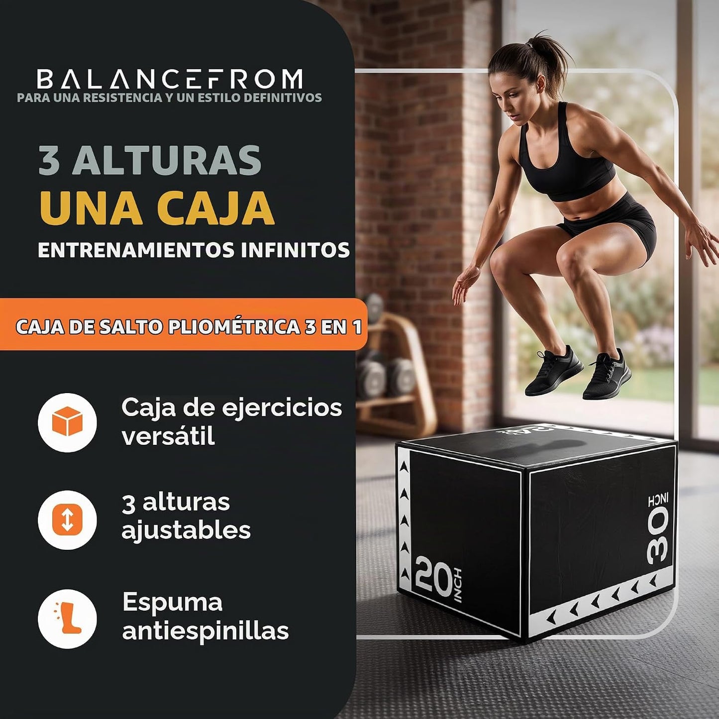 BalanceFrom Caja de salto pliométrica de espuma 3 en 1 para gimnasi...