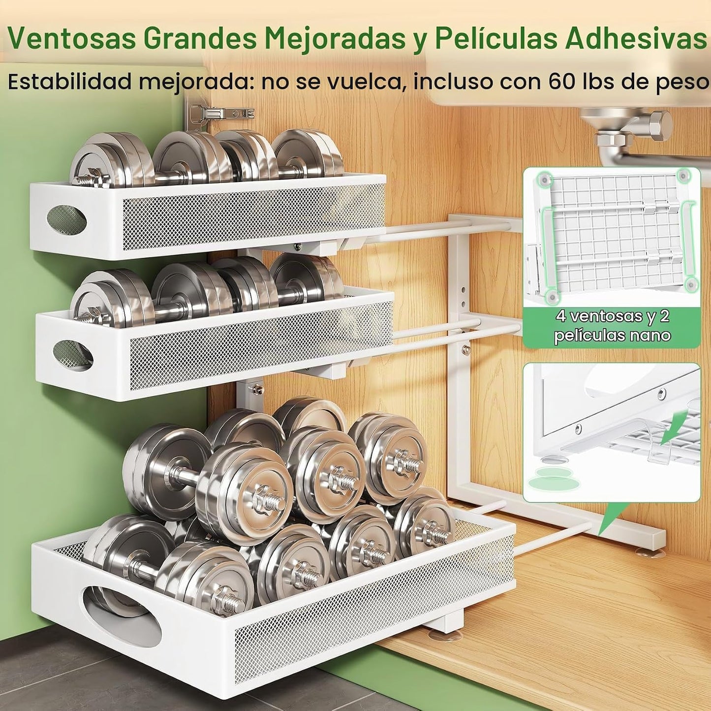 Kitstorack Organizador para debajo del fregadero, paquete de 2 unid...