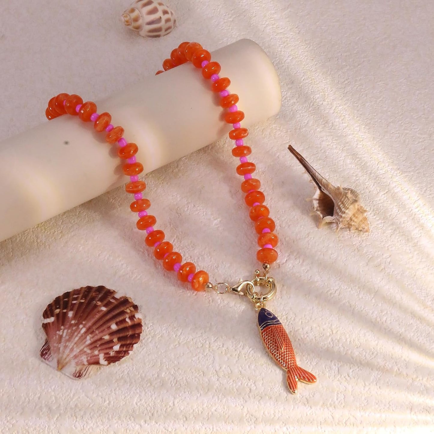 GLRITY Collares bohemios de peces con cuentas para mujer, collar de...