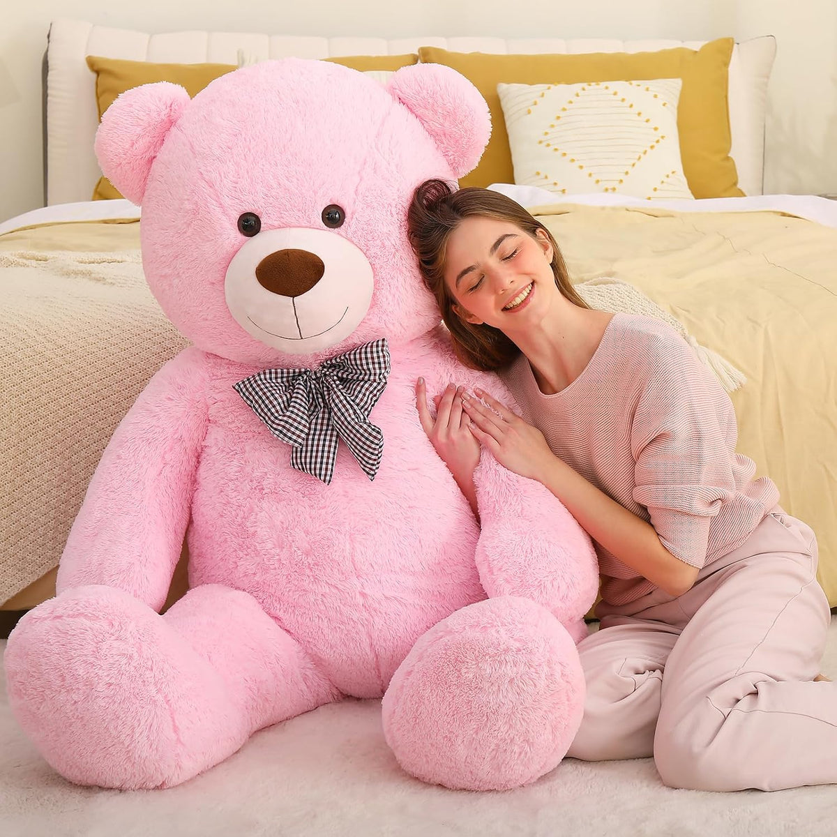 MaoGoLan Oso de peluche gigante rosa de 5 pies, suave cara sonrient...