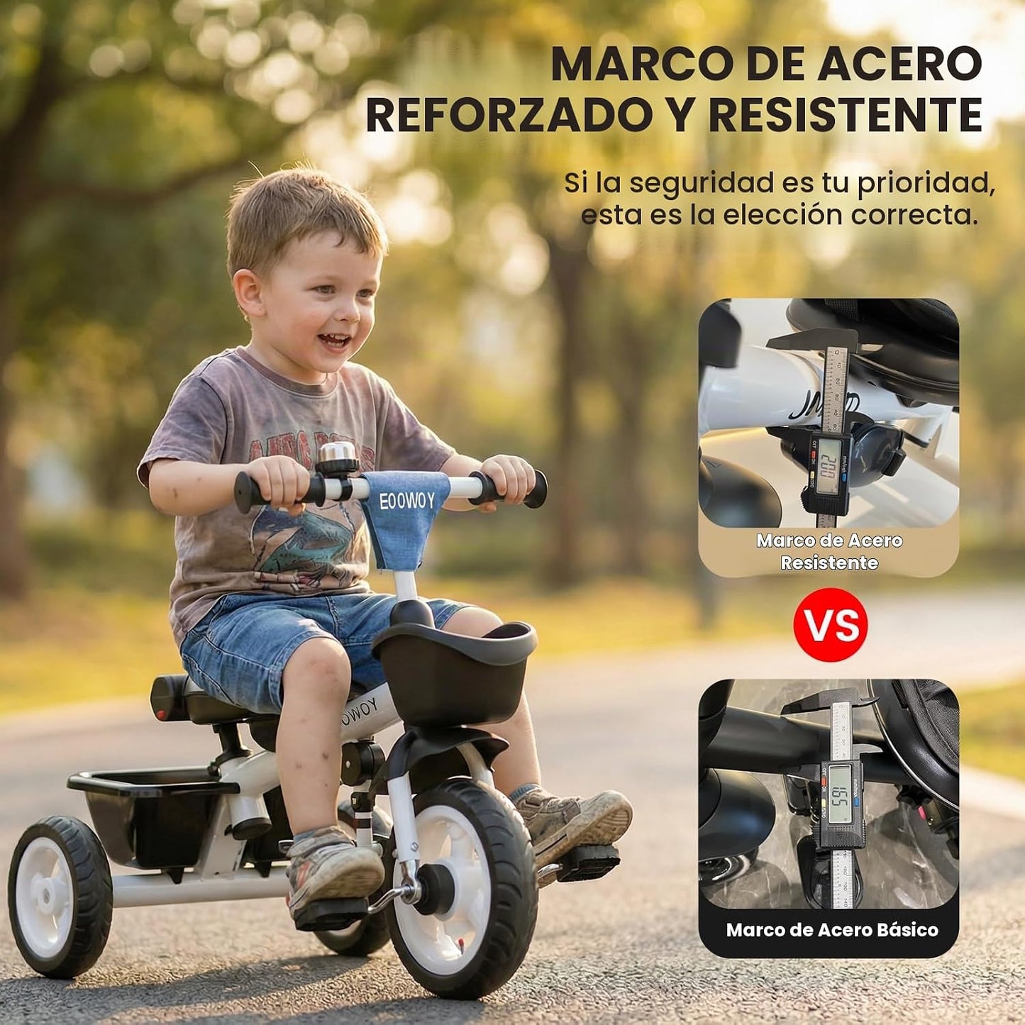 EOOWOY Triciclo para niños pequeños con mango de empuje, Cochecito...