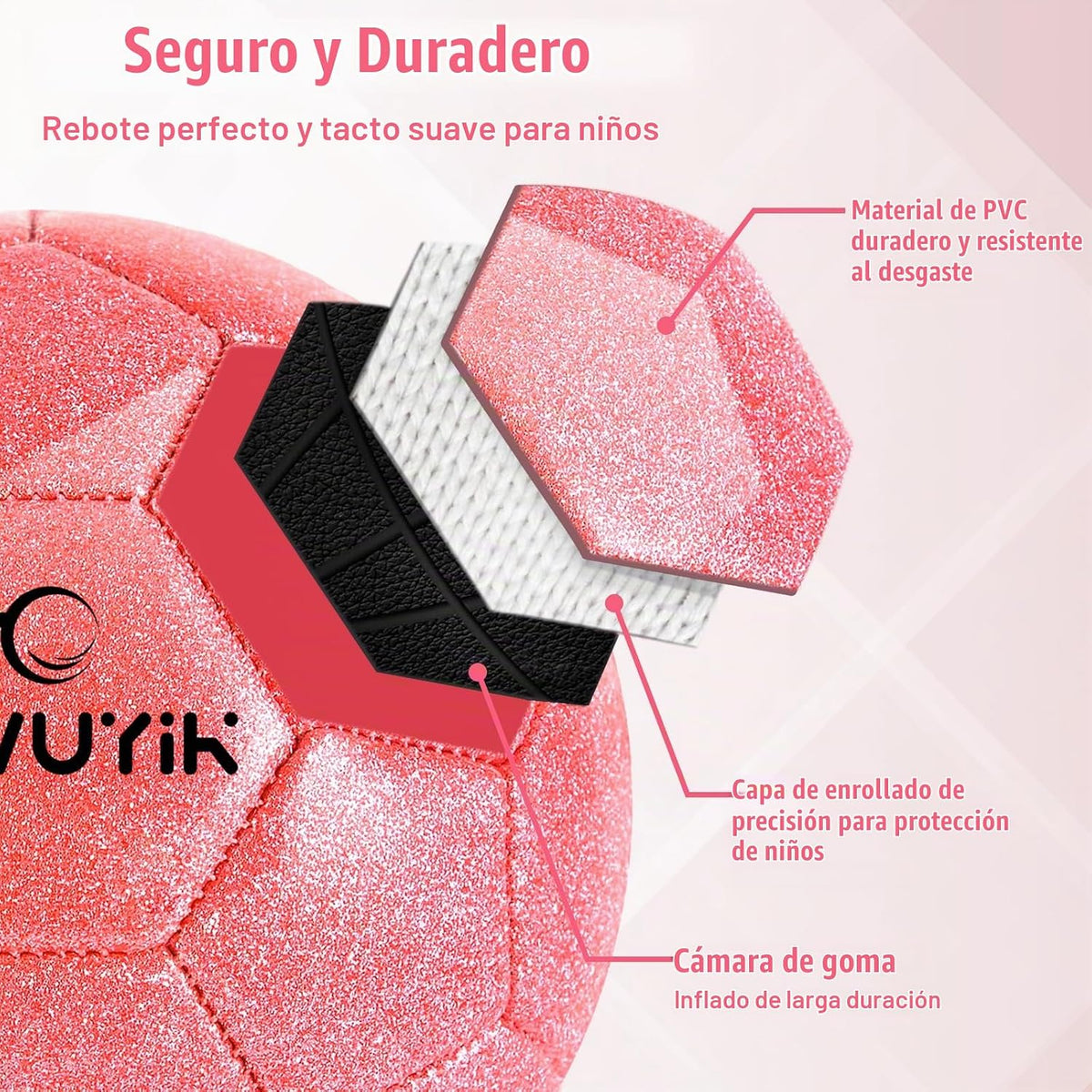 OKWUYiK Balón de fútbol de talla 3, 4, 5, con purpurina rosa, dorad...