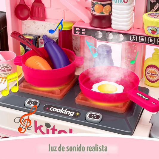 Juego de cocina para niños, estufa de cocina, fregadero, horno, luc...