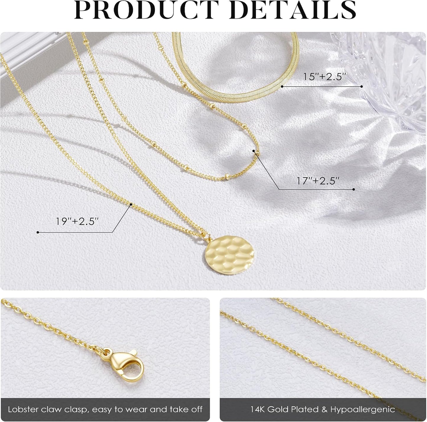 Turandoss Collares en capas para mujer, chapados en oro de 14 quila...