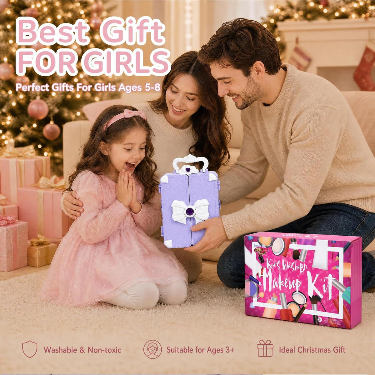 Kit de maquillaje infantil de 75 piezas para niñas, juego de maquil...