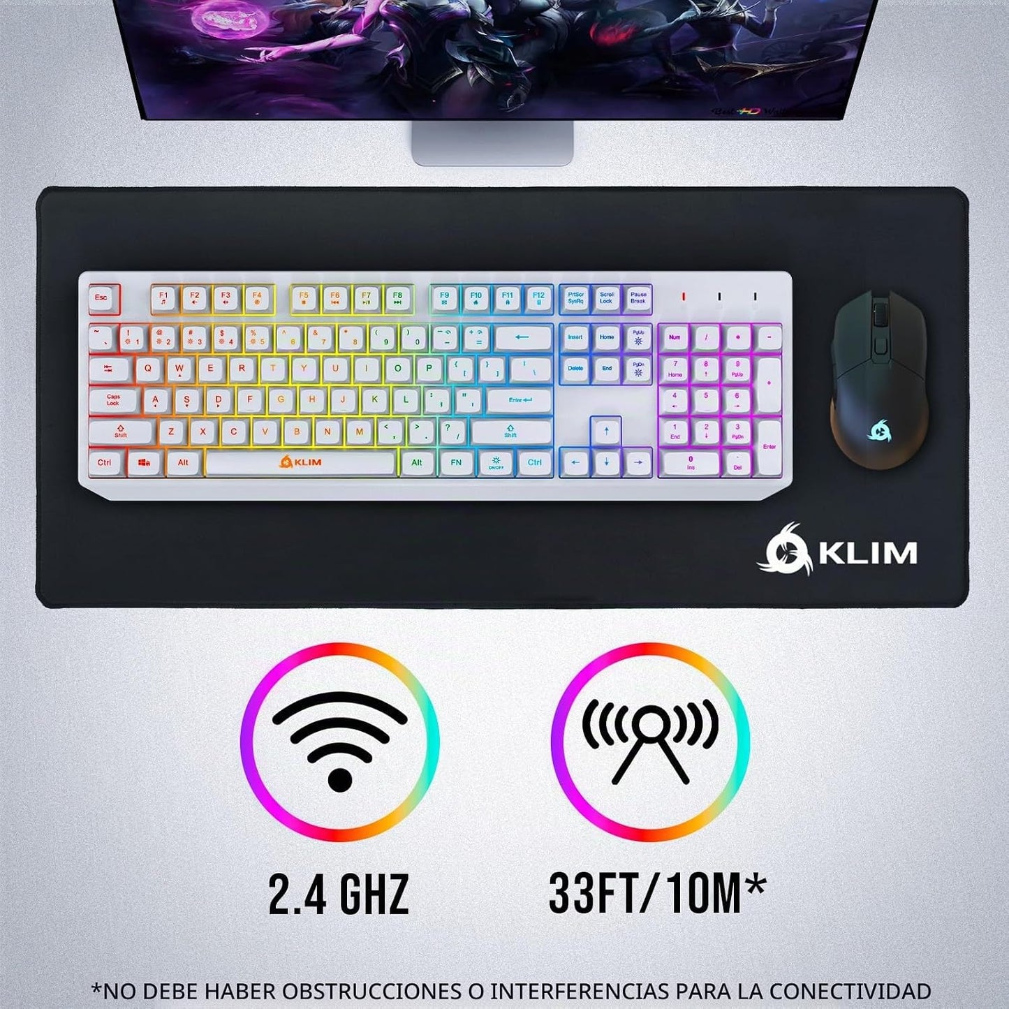 Teclado inalámbrico KLIM Chroma Blanco \u2013 Retroiluminación RGB,...
