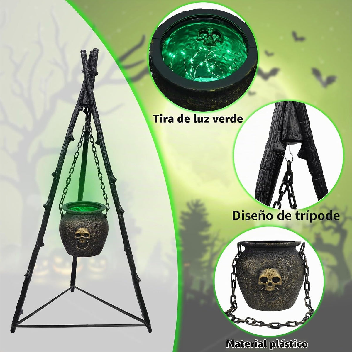 DR.DUDU Caldero de brujas grande de 4.6 pies para decoración de Hal...