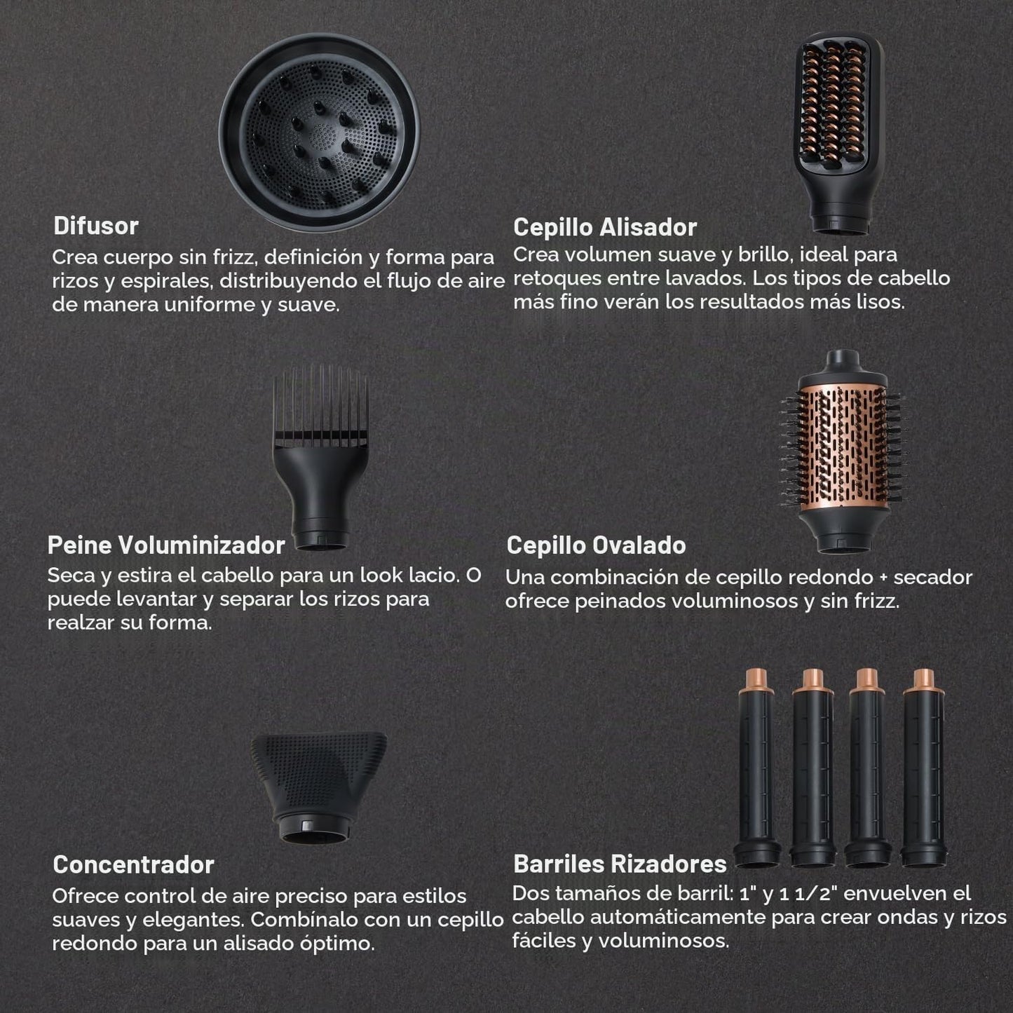 ion Luxe 8In1 Airstyler Pro, secador de pelo intercambiable y rizad...
