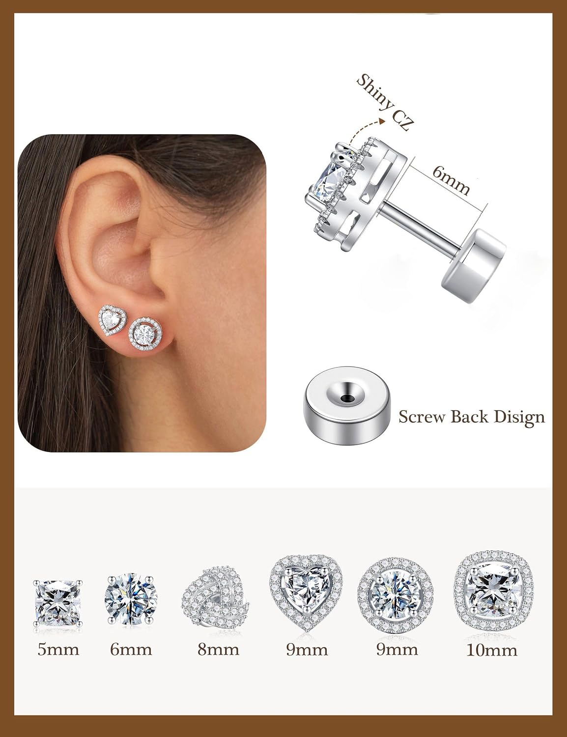 M MOOHAM Juego de aretes hipoalergénicos de plata de ley 925 para m...