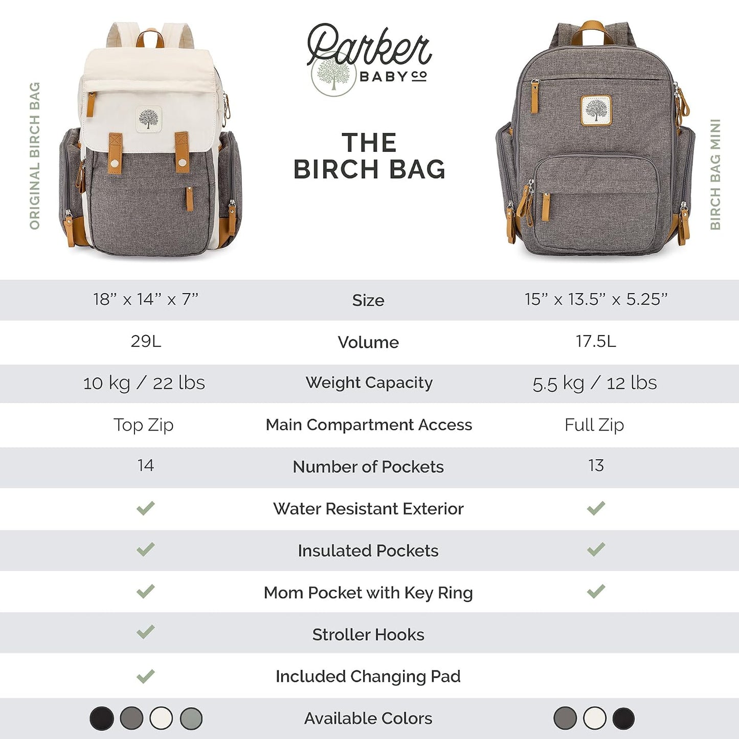 Parker Baby Co. Mochila de pañales original de abedul de 8 años - C...