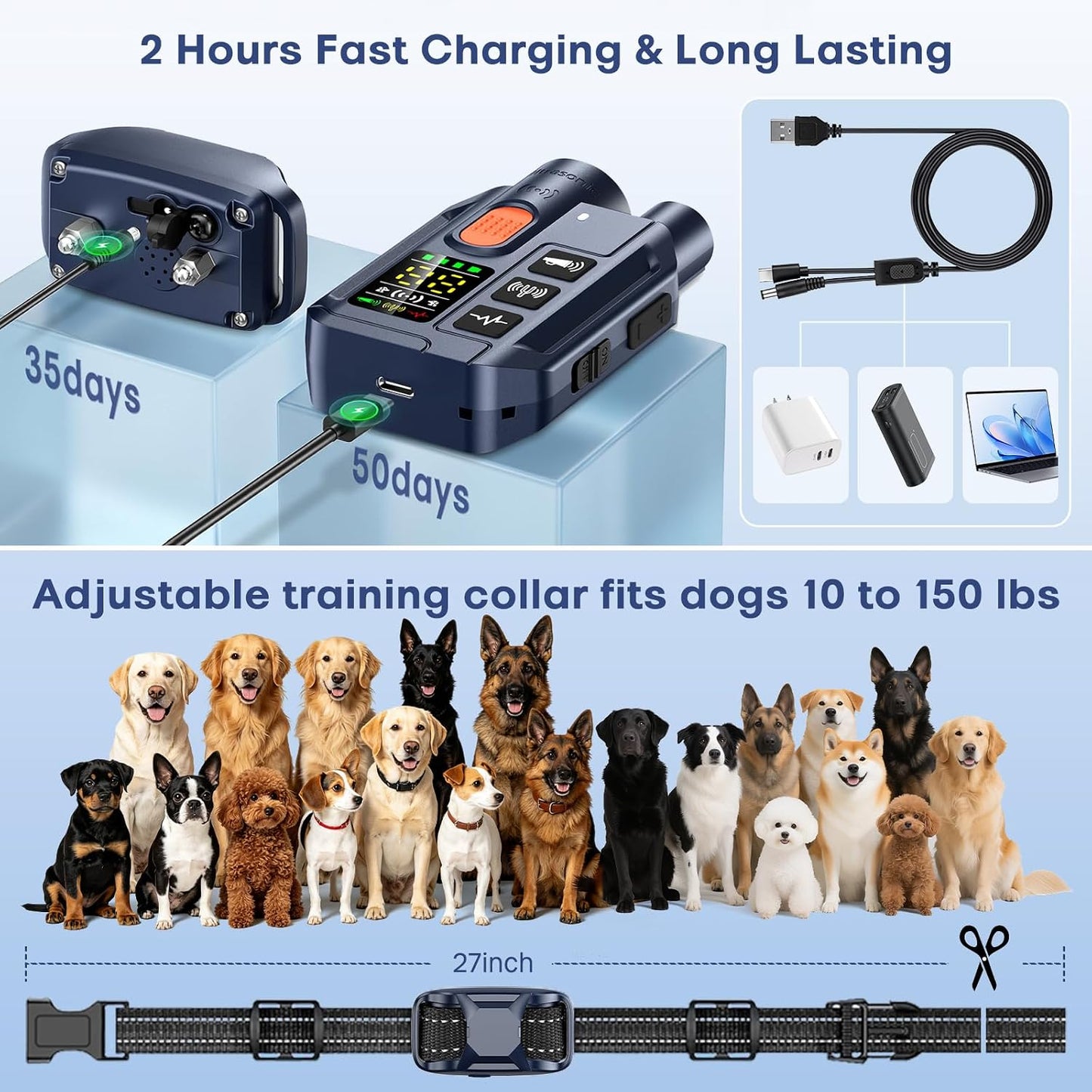 Collar de choque para perro con control remoto, rango de 4200 pies,...