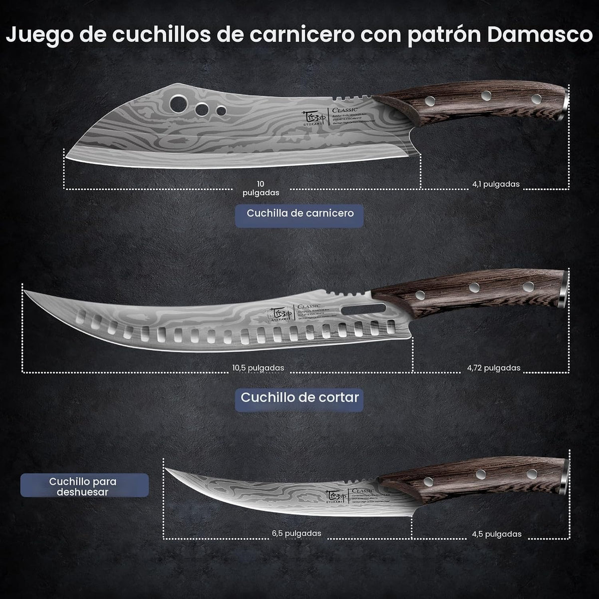 SYOKAMI - Juego de cuchillos de carnicero, 3 piezas de cuchillos de...