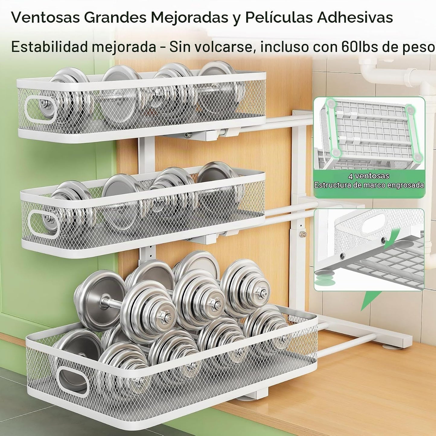 Organizador de 3 niveles para debajo del fregadero, organizador de...