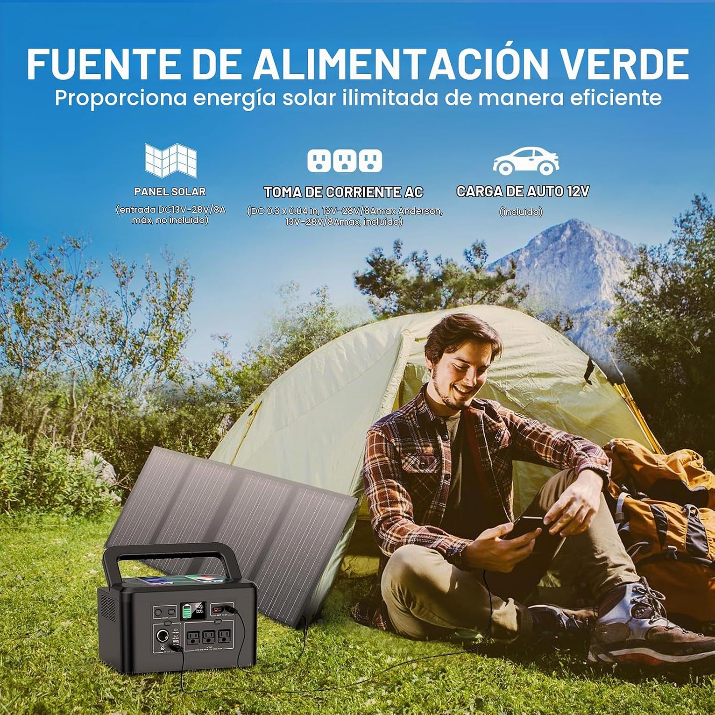 Estación de energía portátil 800W, generador solar 740Wh para acamp...