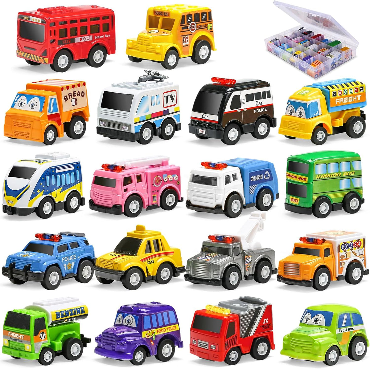Paquete de 18 juguetes de coche con caja de almacenamiento, mini mo...