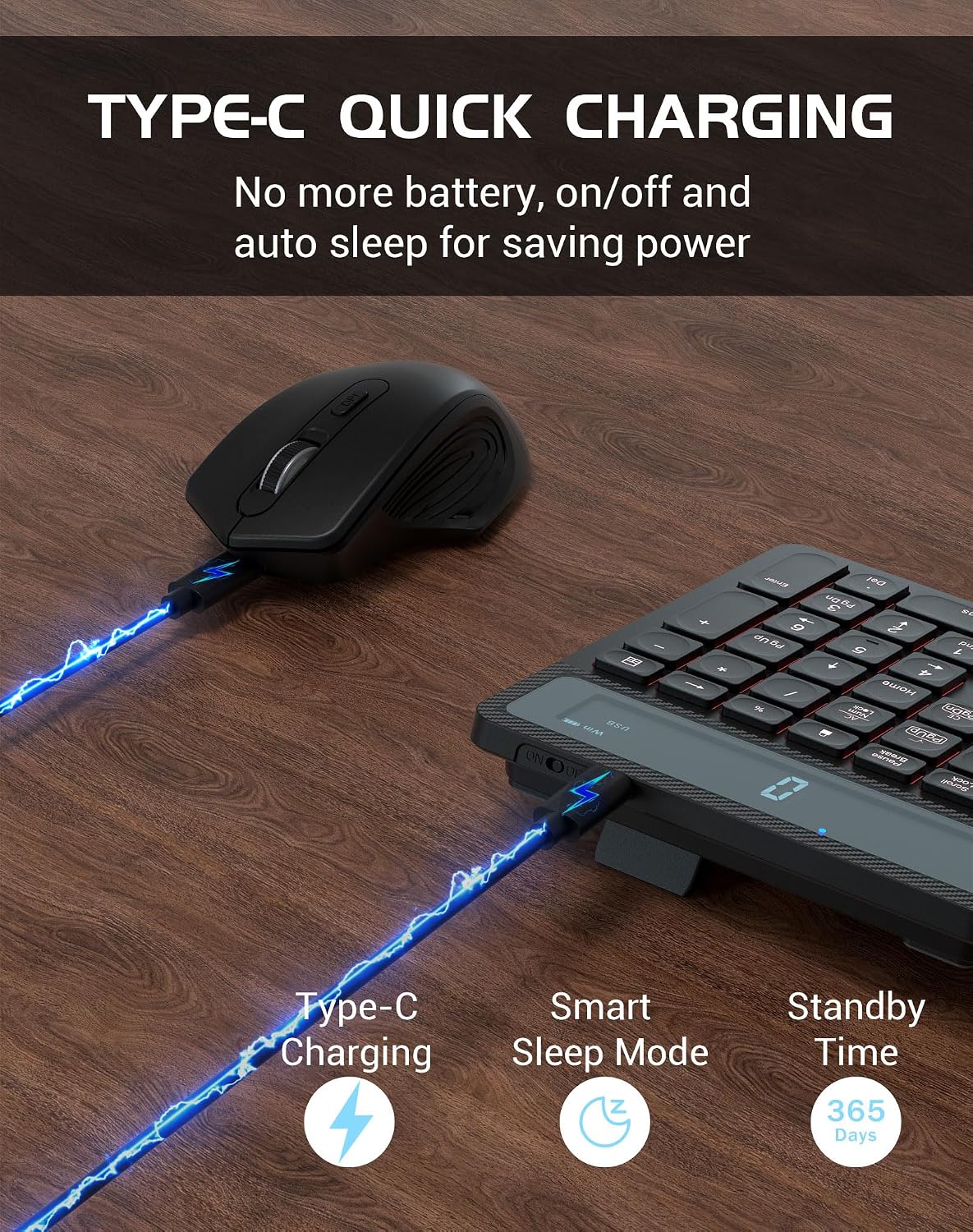 Combo de teclado y mouse inalámbricos, teclado ergonómico silencios...