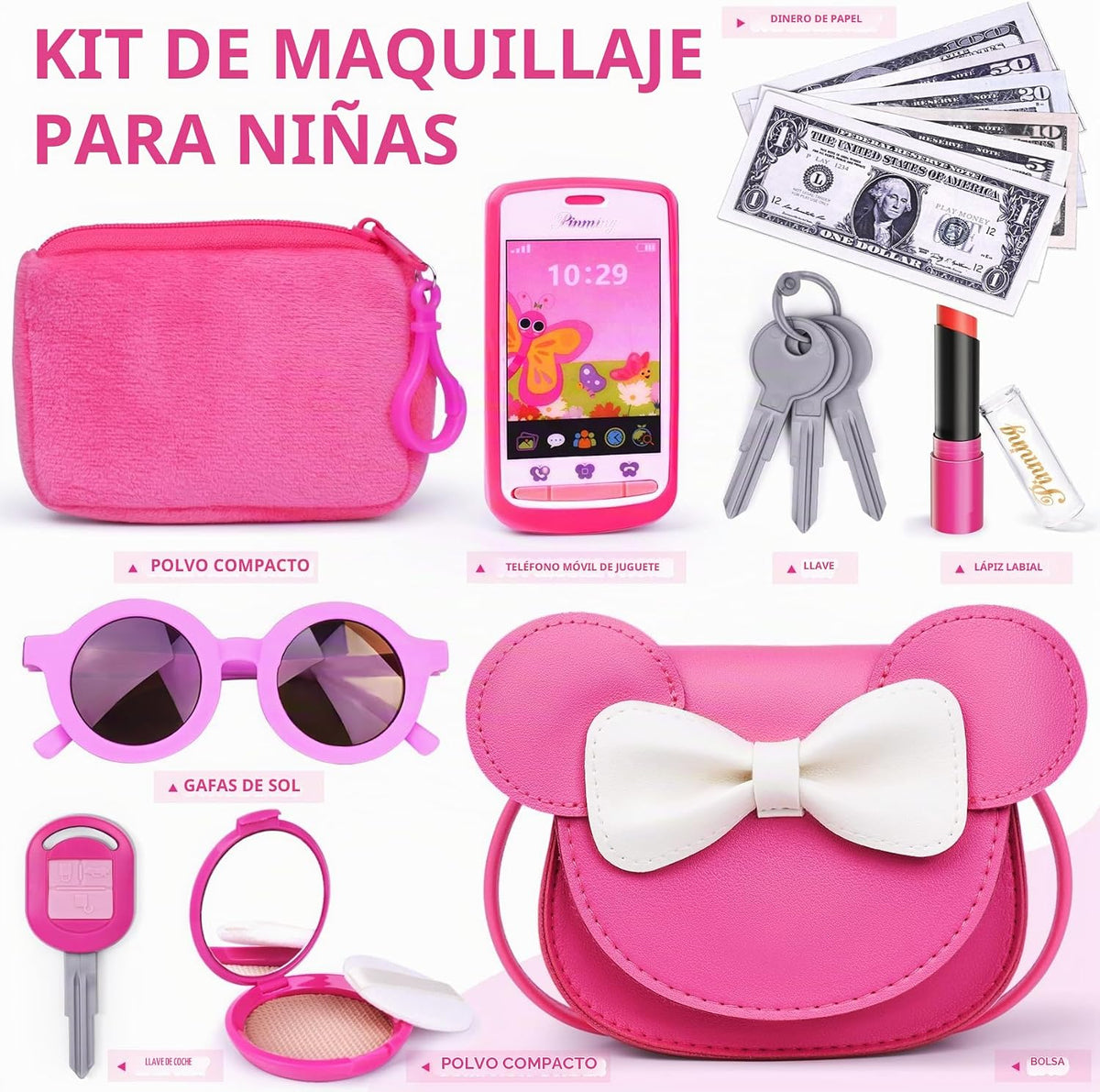 Juego de monedero para niñas pequeñas con juego de juguetes de maqu...