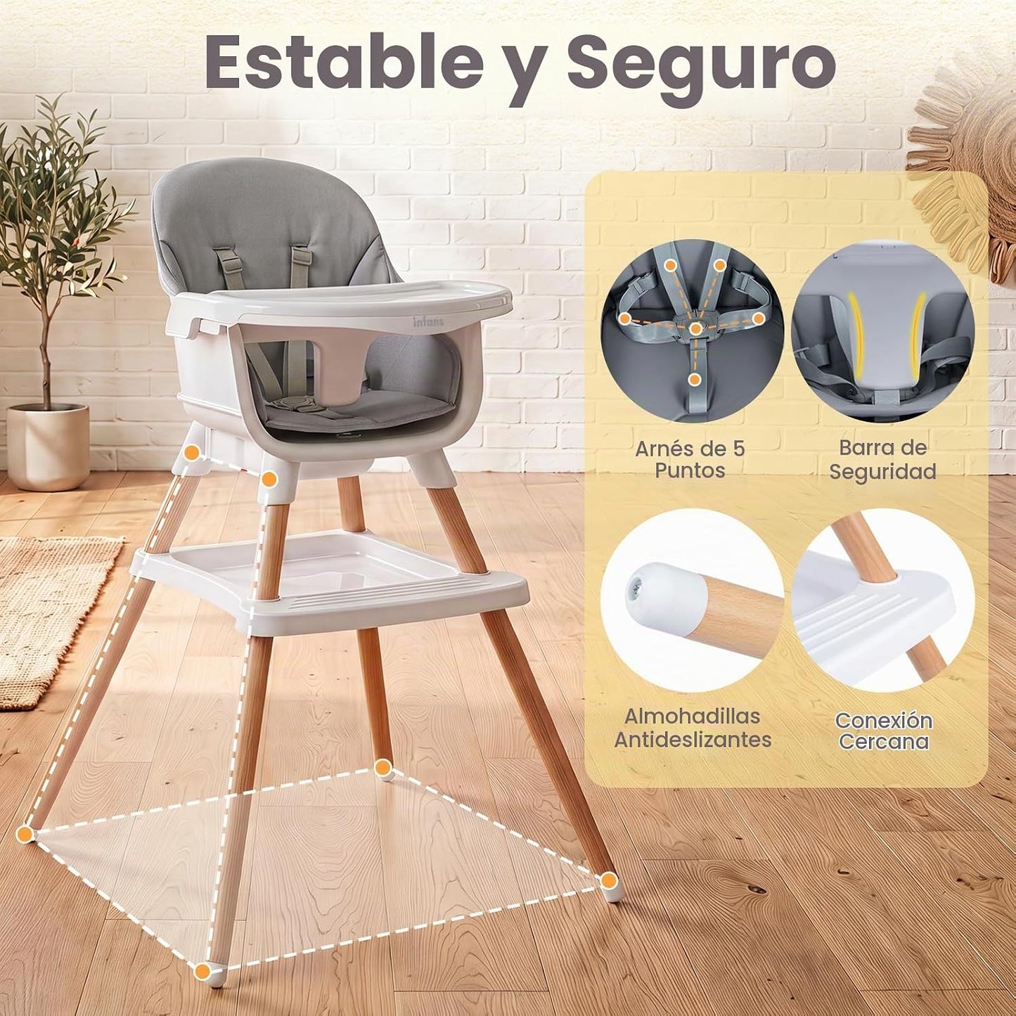 INFANS Silla alta 8 en 1 para bebé, convertible a asiento elevador,...