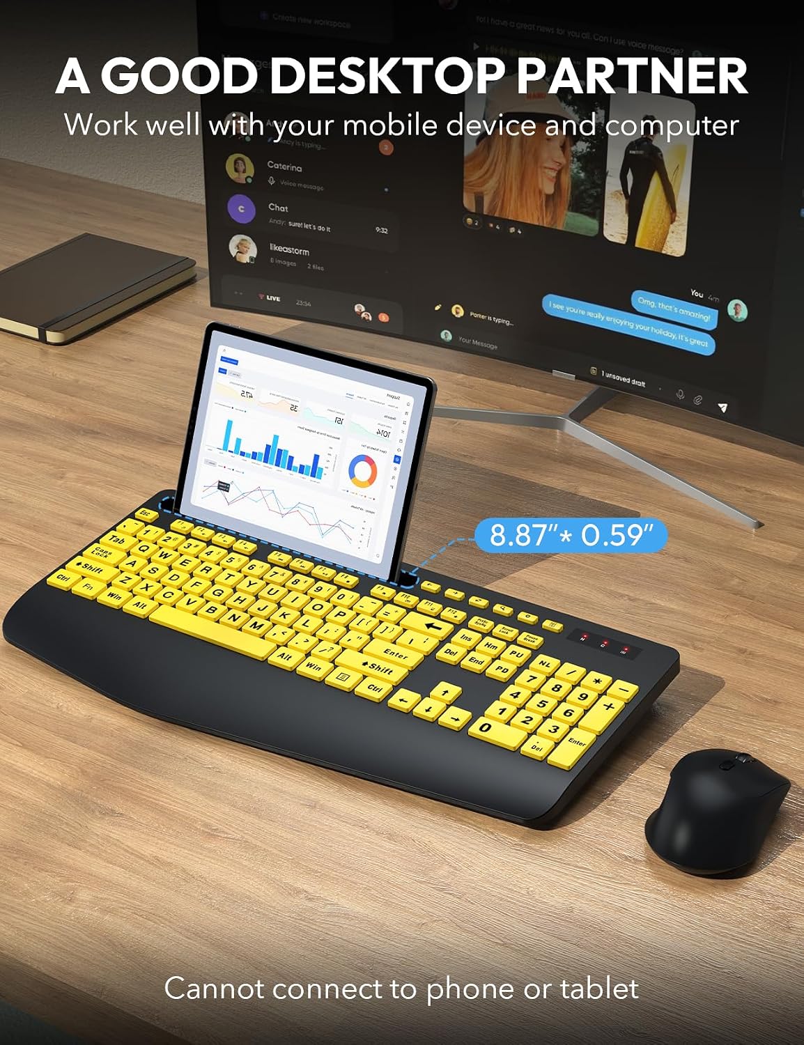 SABLUTE Combo de teclado y mouse inalámbricos con impresión grande...