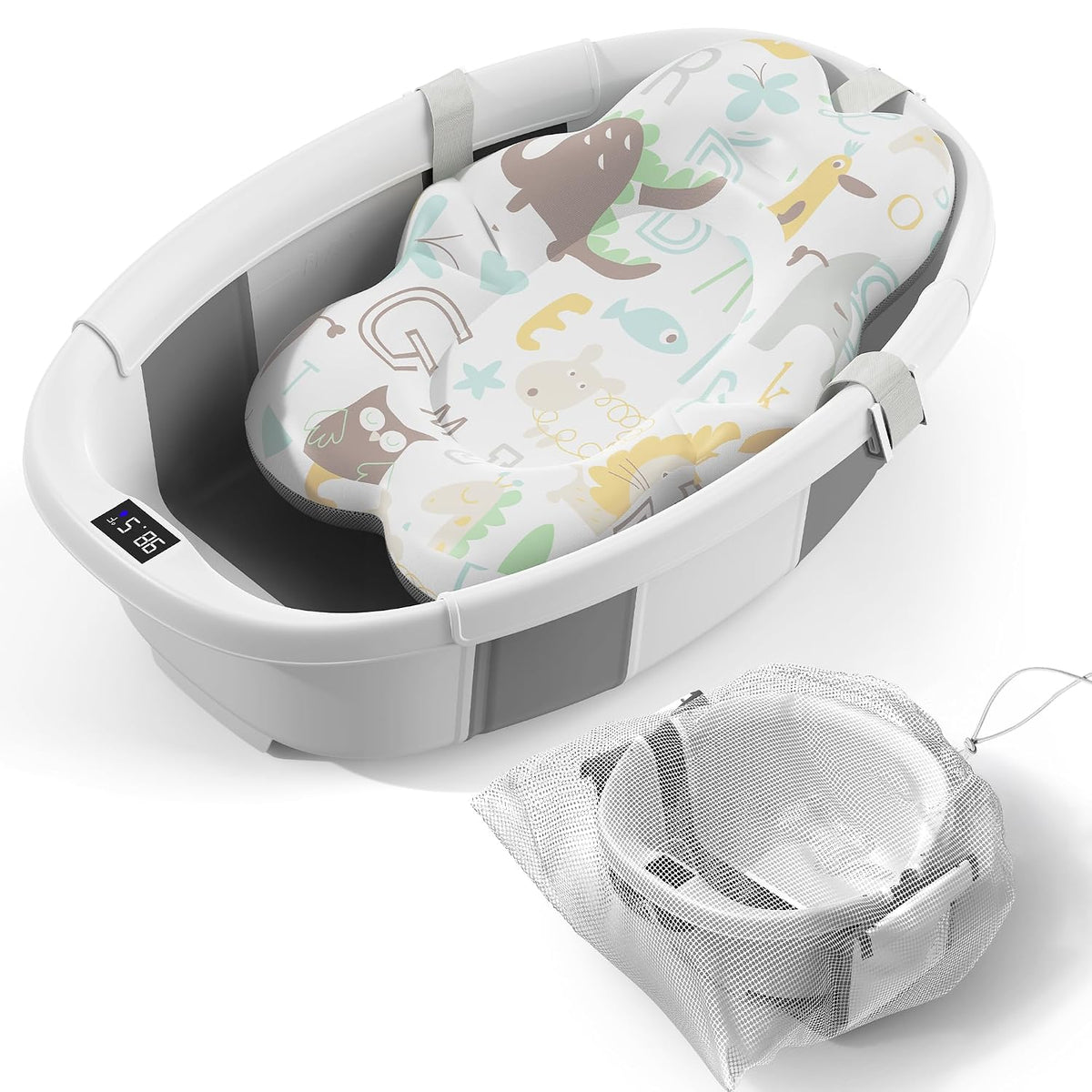 Bañera plegable para bebé - Tina de baño grande para bebé con termó...