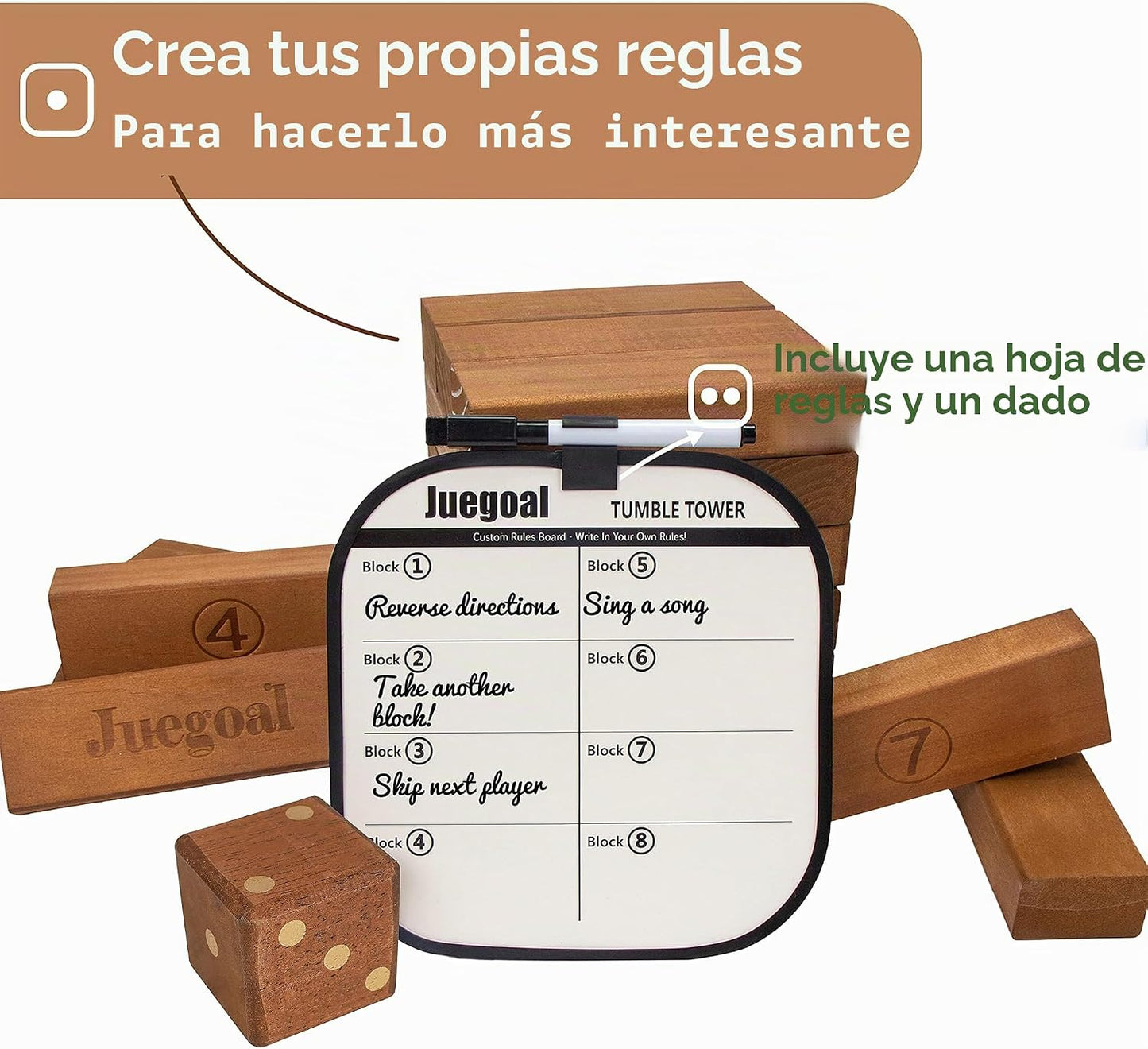 Juegoal Juego de bloques gigantes de torre de caída de 54 piezas, j...