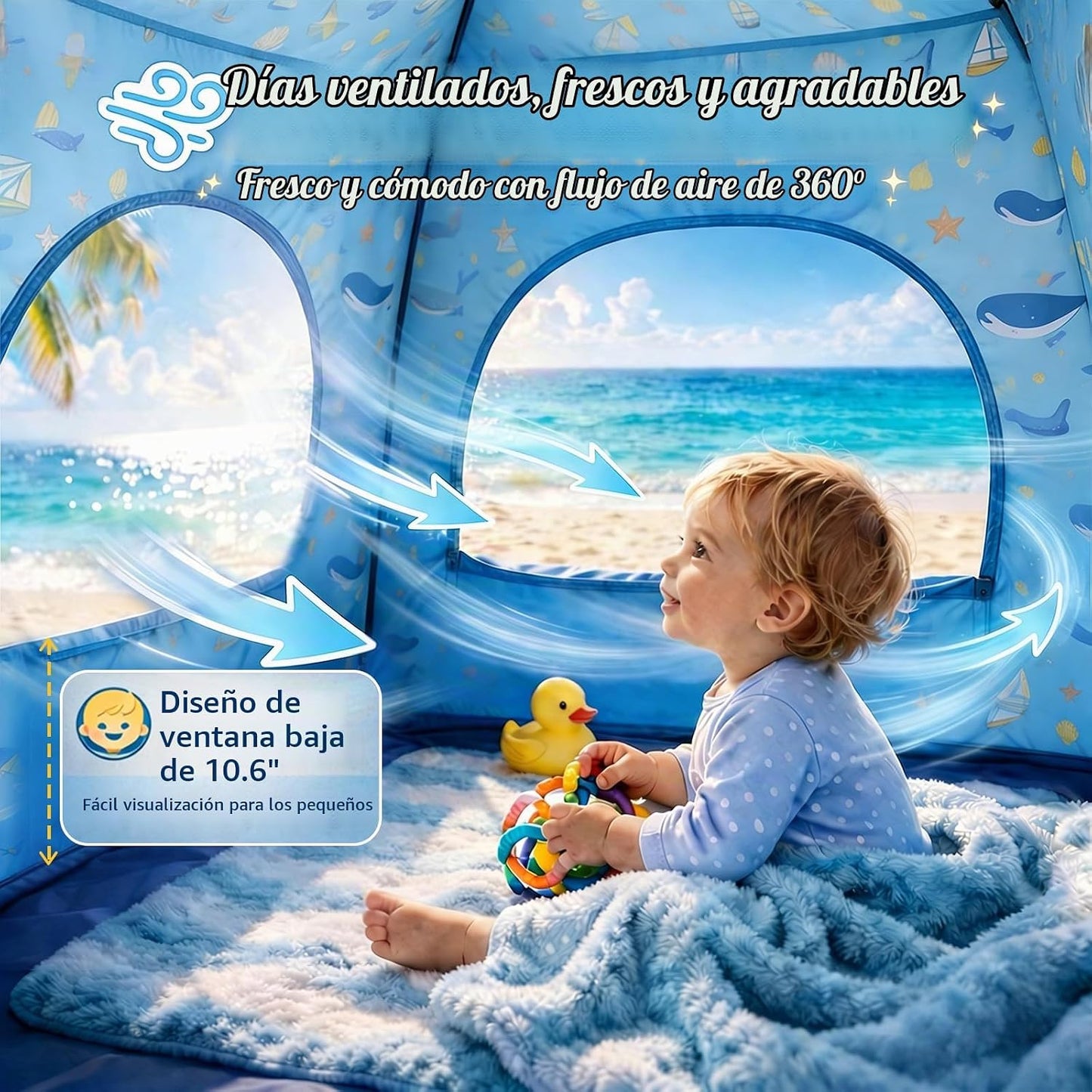 Tienda de campaña de playa para bebés con protección UV UPF 50+, in...