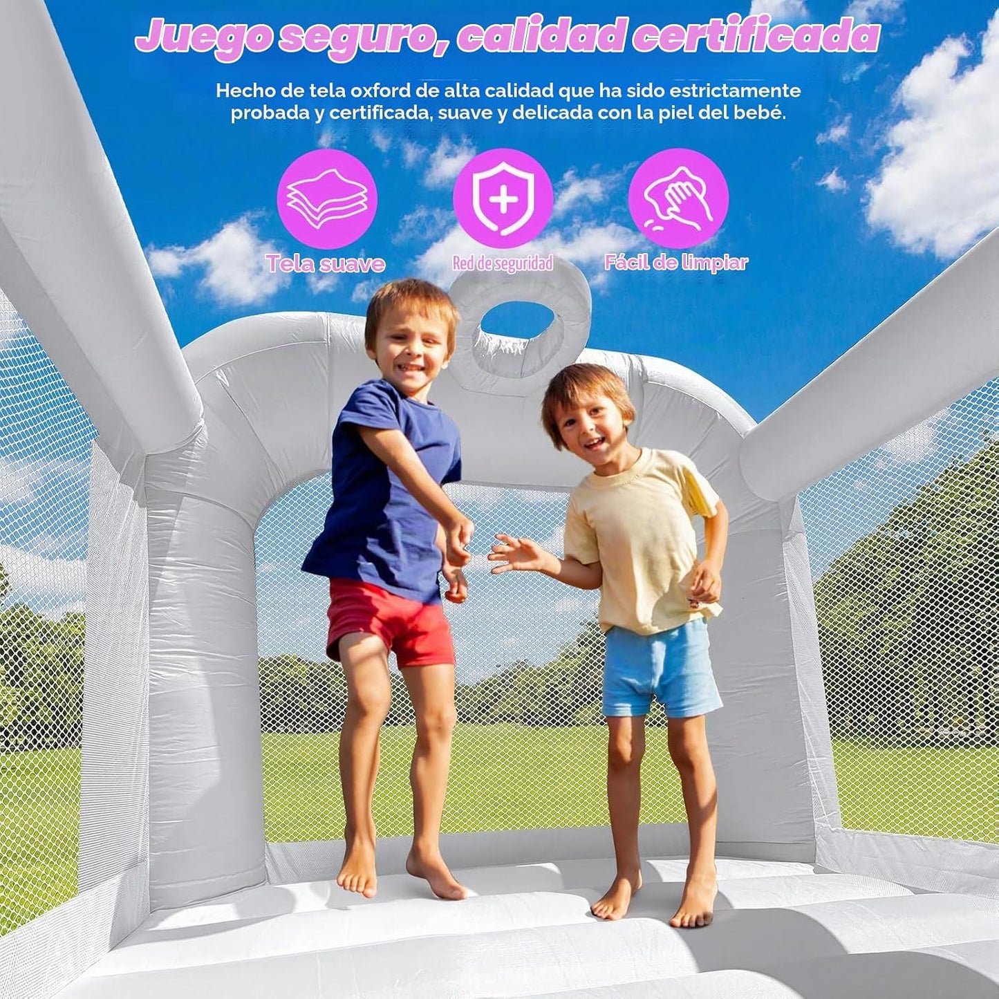 Casa hinchable blanca con tobogán, castillo hinchable para 3-6 niño...