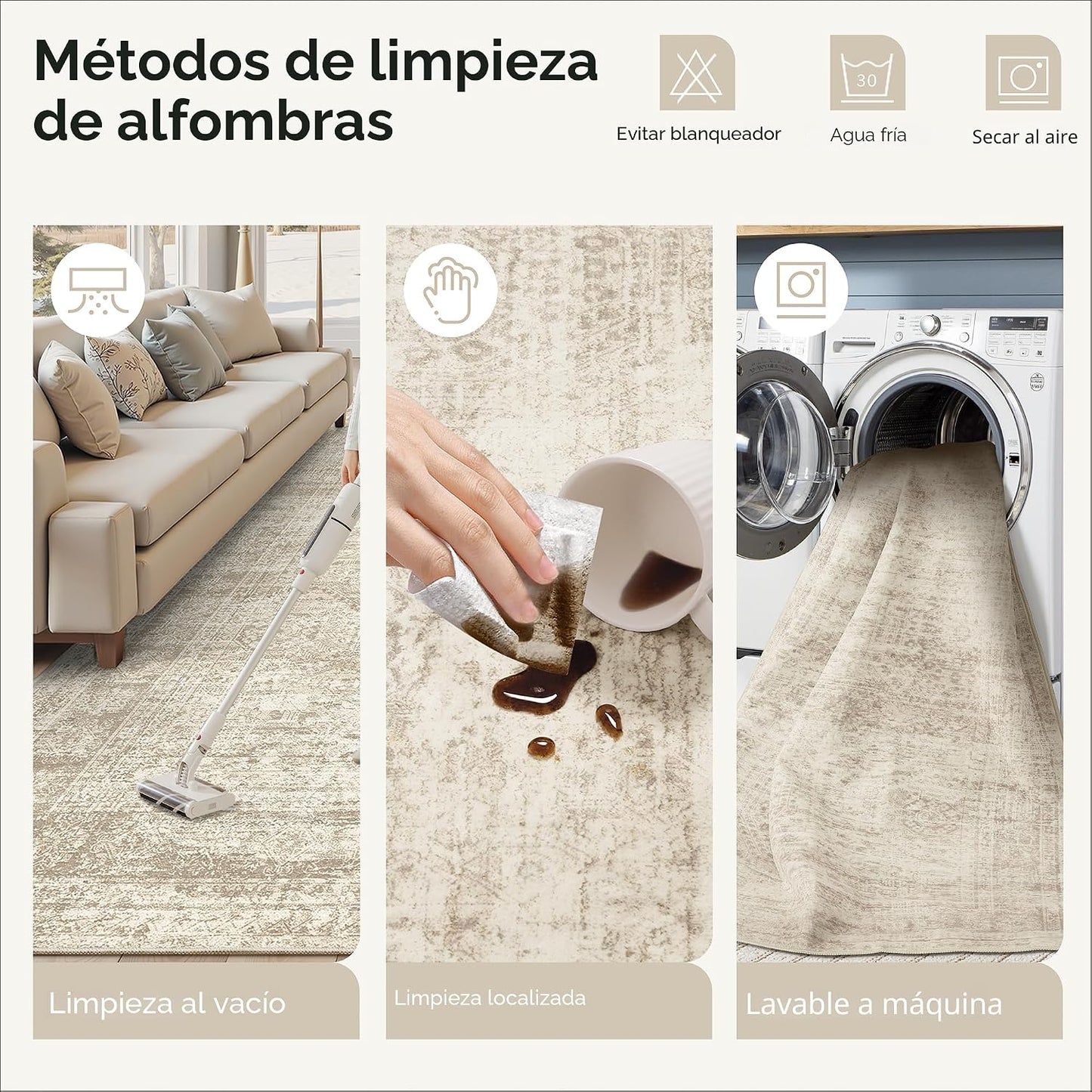 Soalmost - Alfombra lavable de 8 x 10 pies, grande, suave, color be...