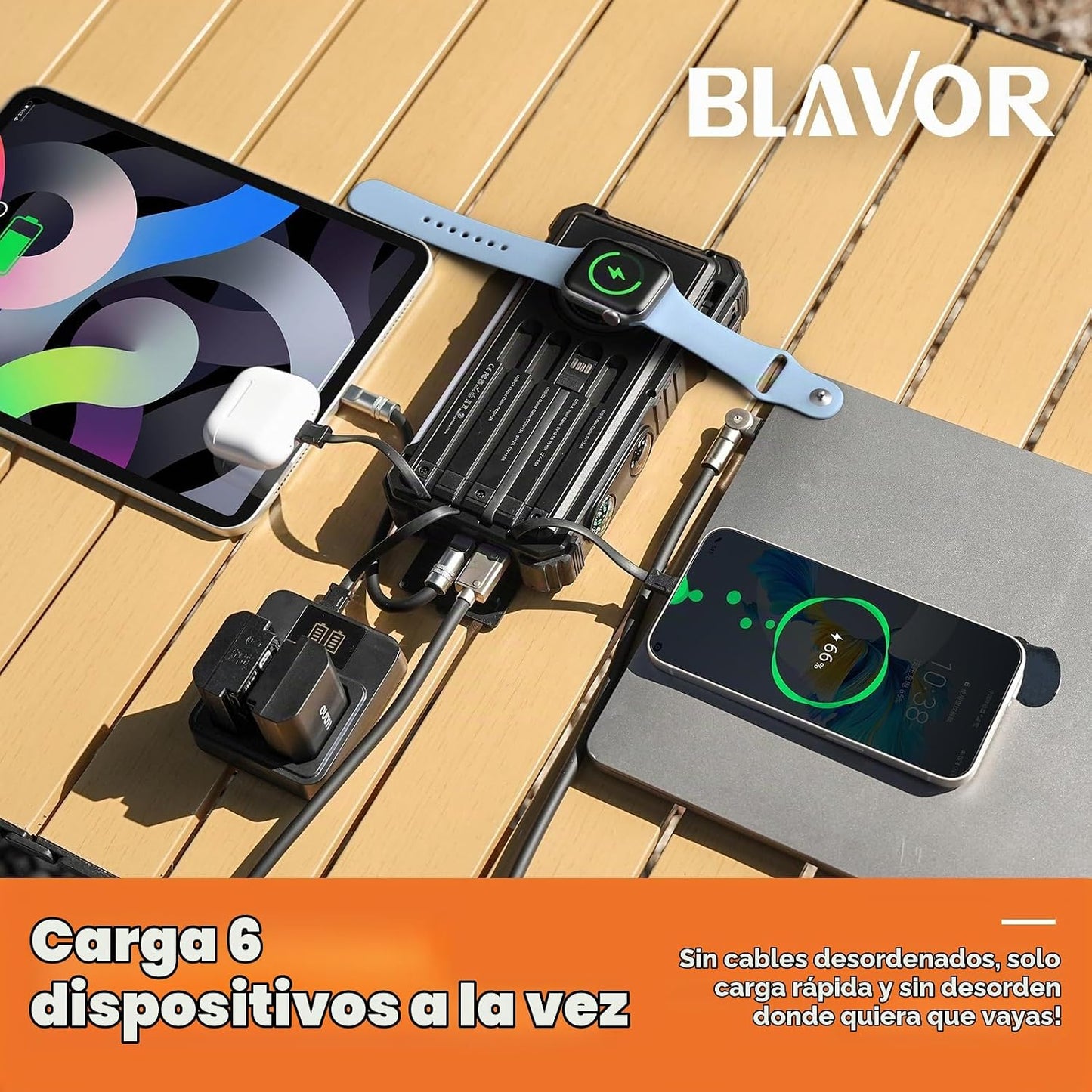 BLAVOR Banco de Energía Solar 20000mAh con Cables Incorporados, Car...